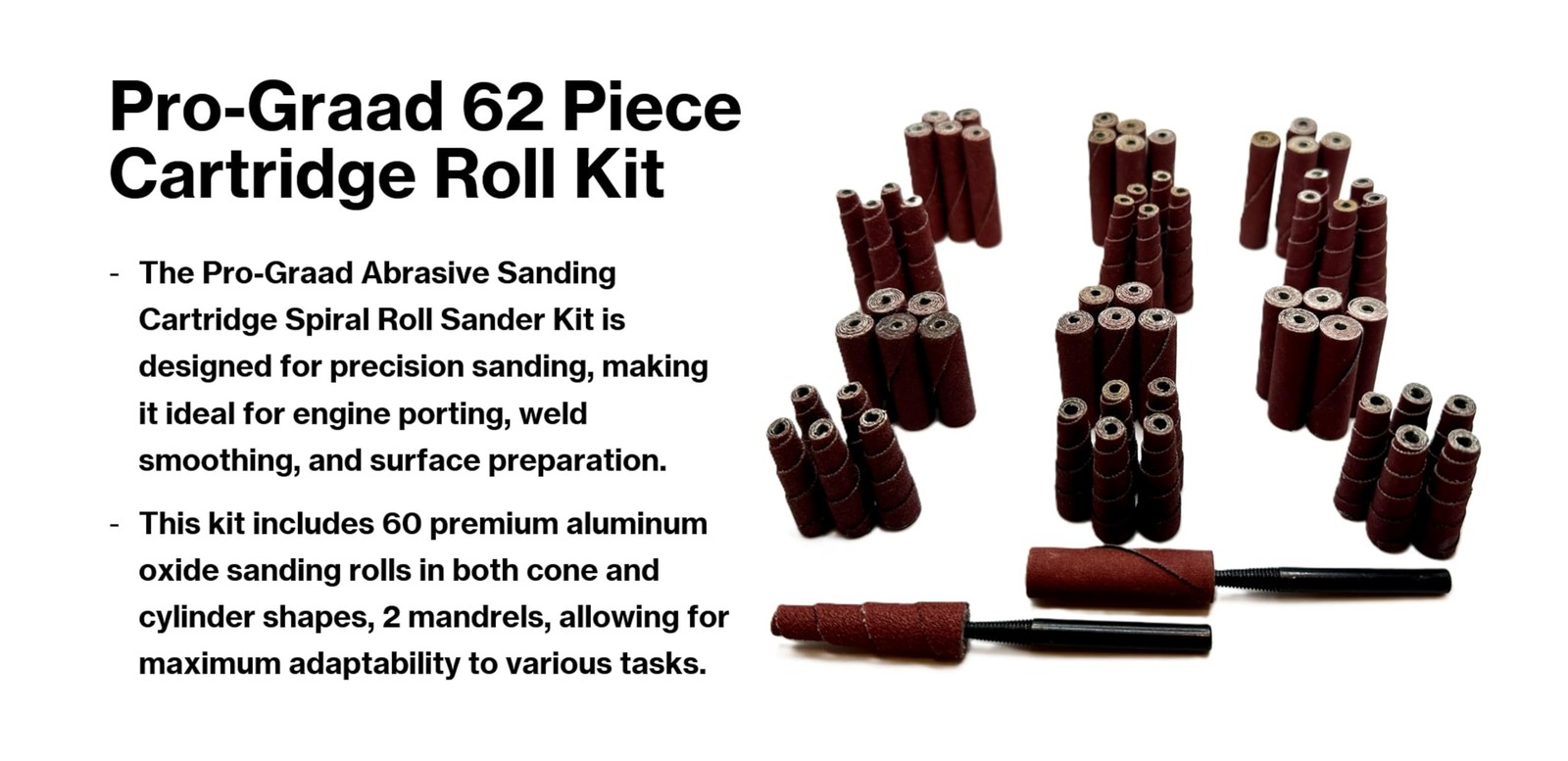Pro-Graad 62 Piece Abrasive Sanding Cartridge Spiral Roll Sander Kit, Cone &…
