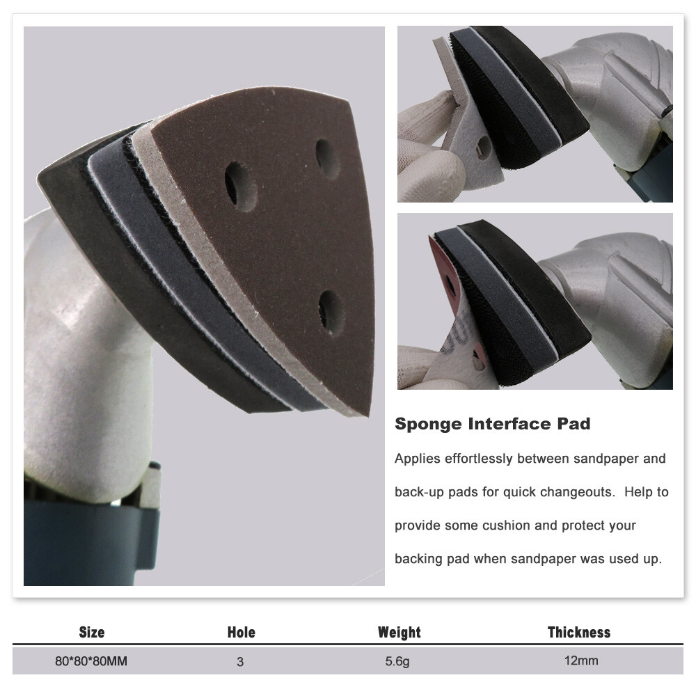 80*80*80mm 3 Hole Triangular Foam Cushion Interface Buffer Pad For Sanding Pads