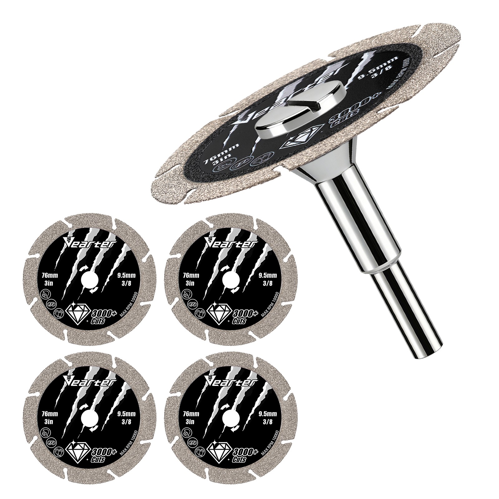 5PC 3″ Diamond Cut Off Wheel Set 1/4″ Shank for Cutting Metal Stainless Steel