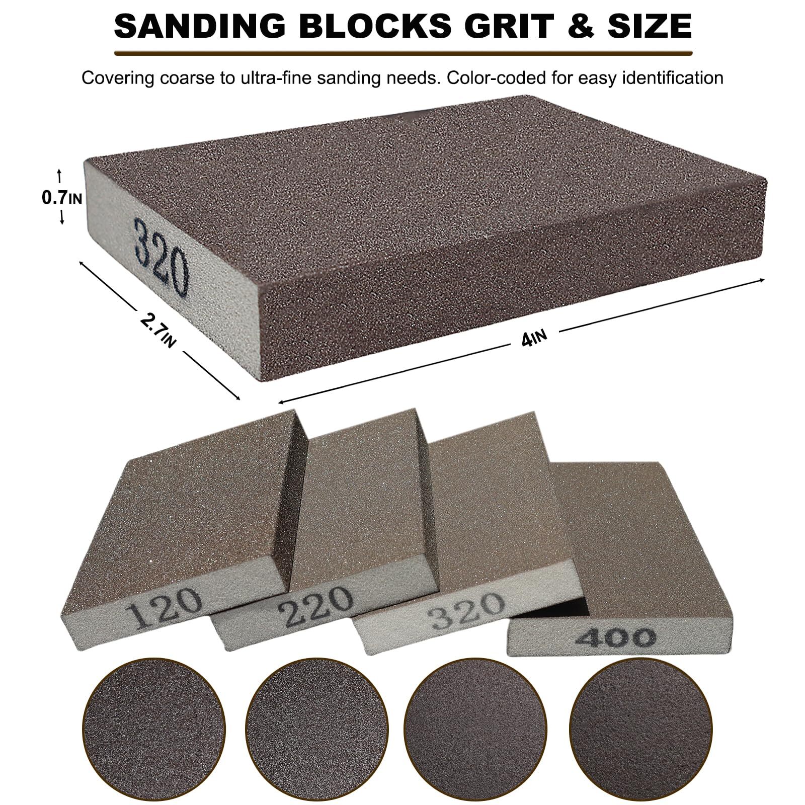4 Pack Hand Sanding Sponge Set -120 220 320 400 Grit- Coarse Medium Fine Grit…