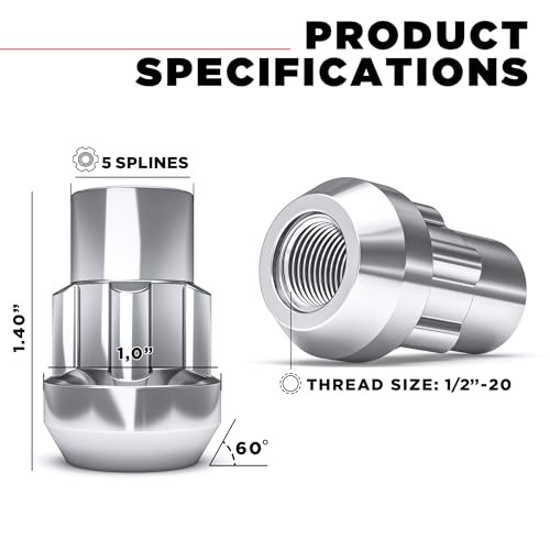 791704SAM Chrome 1/2″-20 Bulge 3/4″ Hex ( Standard ) 16 Lugs + Lock Set CHROME