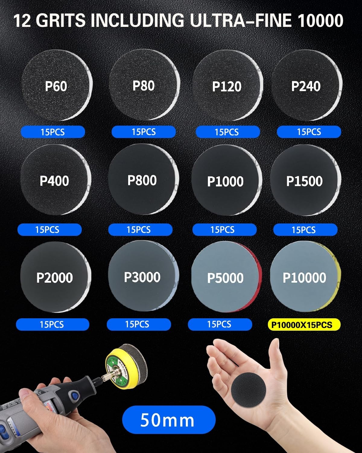 Complete 194 PCS Drill Polishing Kit with 12 Grits for Auto & Wood Restoration