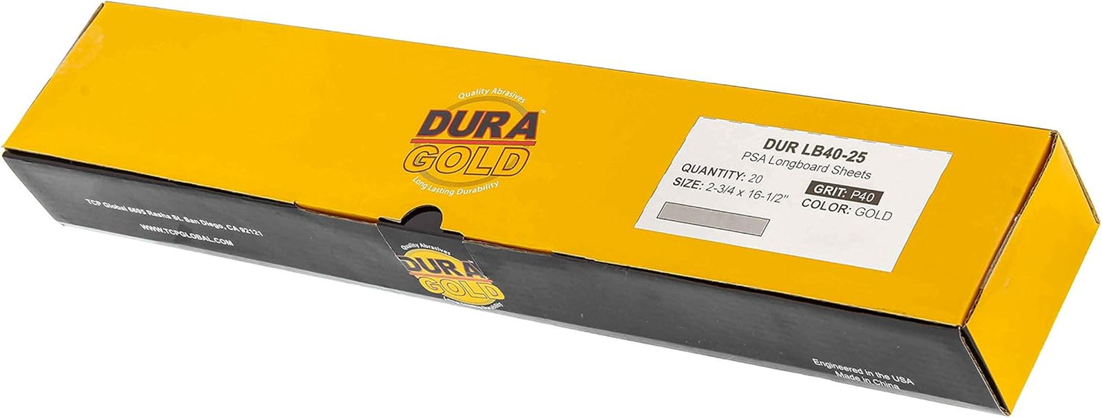 Premium 40 Grit Gold Pre-Cut PSA Longboard Sandpaper Sheets, Box of 20, 2-3/4″ X