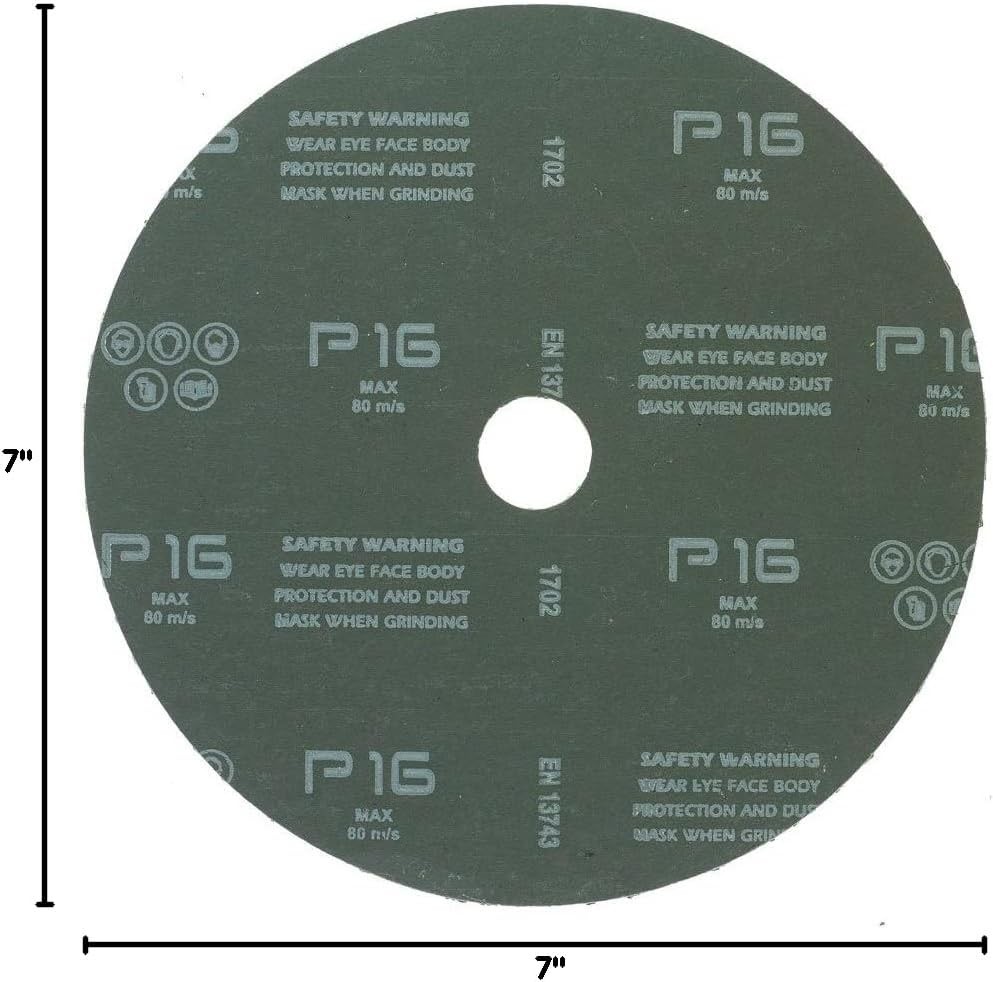 25Pack Resin Fiber Discs 7In 7/8″ Arbor 16 Grit Aluminum Oxide Grinding 8,600RPM