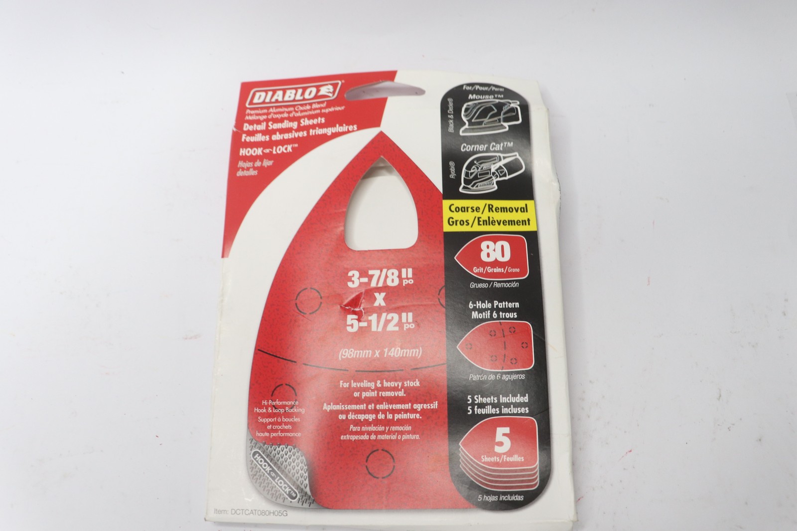 (5-Pk) Diablo Mouse Sandpaper Aluminum Oxide 80-Grit 5-1/2″ L x 3-7/8″ W