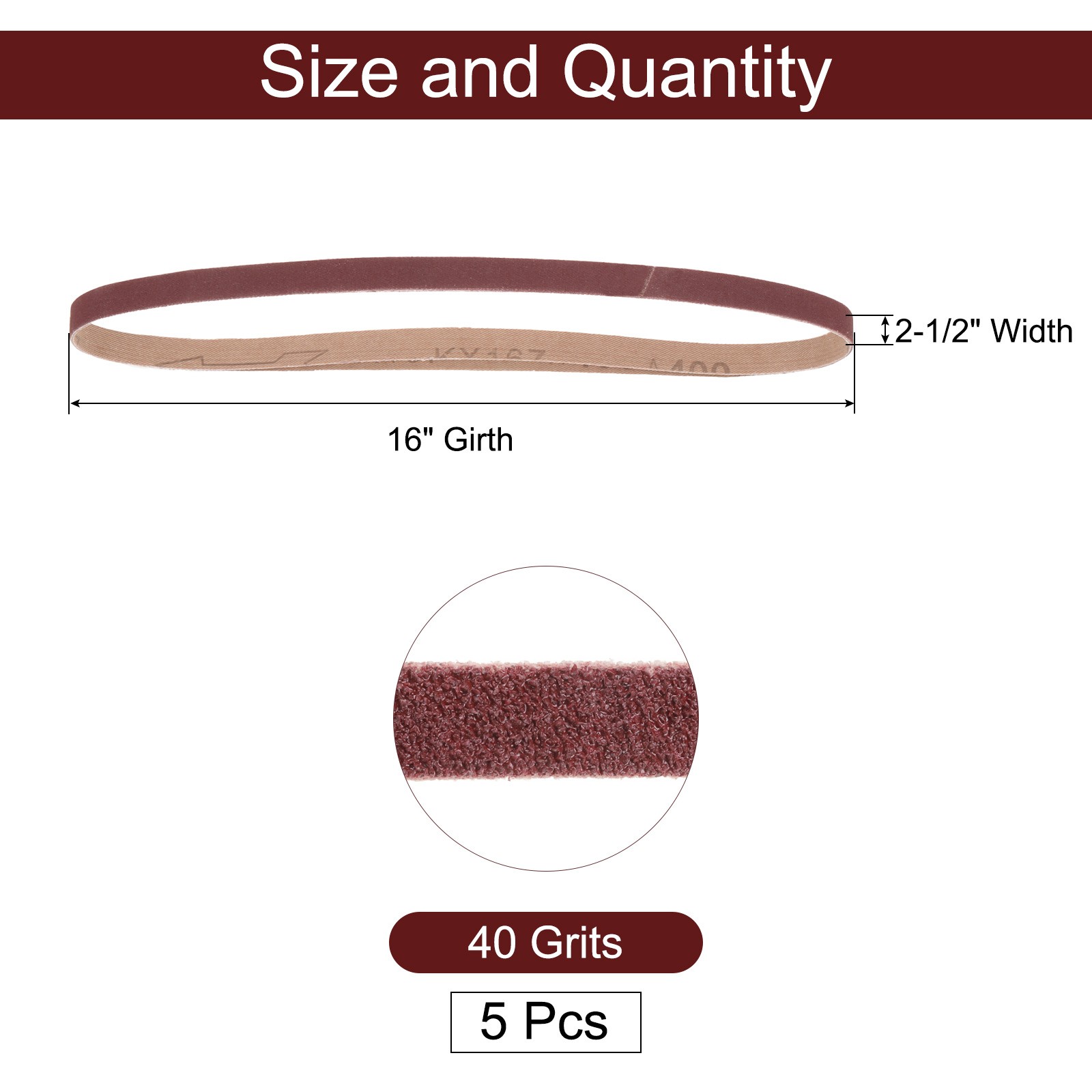 5pcs 2-1/2″ x 16″ Sanding Belts 40 Grits Aluminum Oxide Abrasive Sander Belt