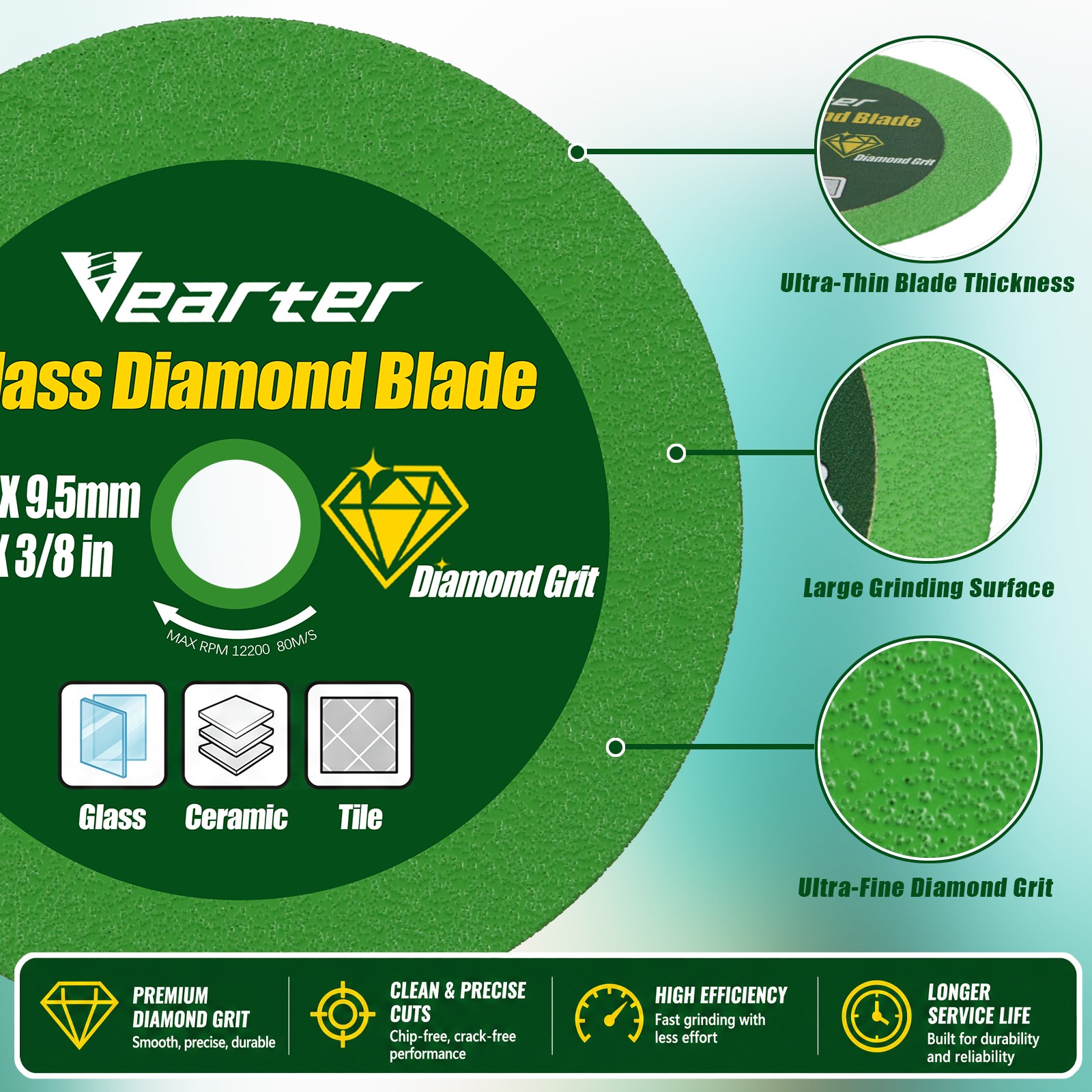 Vearter Set of 5 3″Diamond Cutting Wheels with 1/4″ Mandrel for Glass Tile