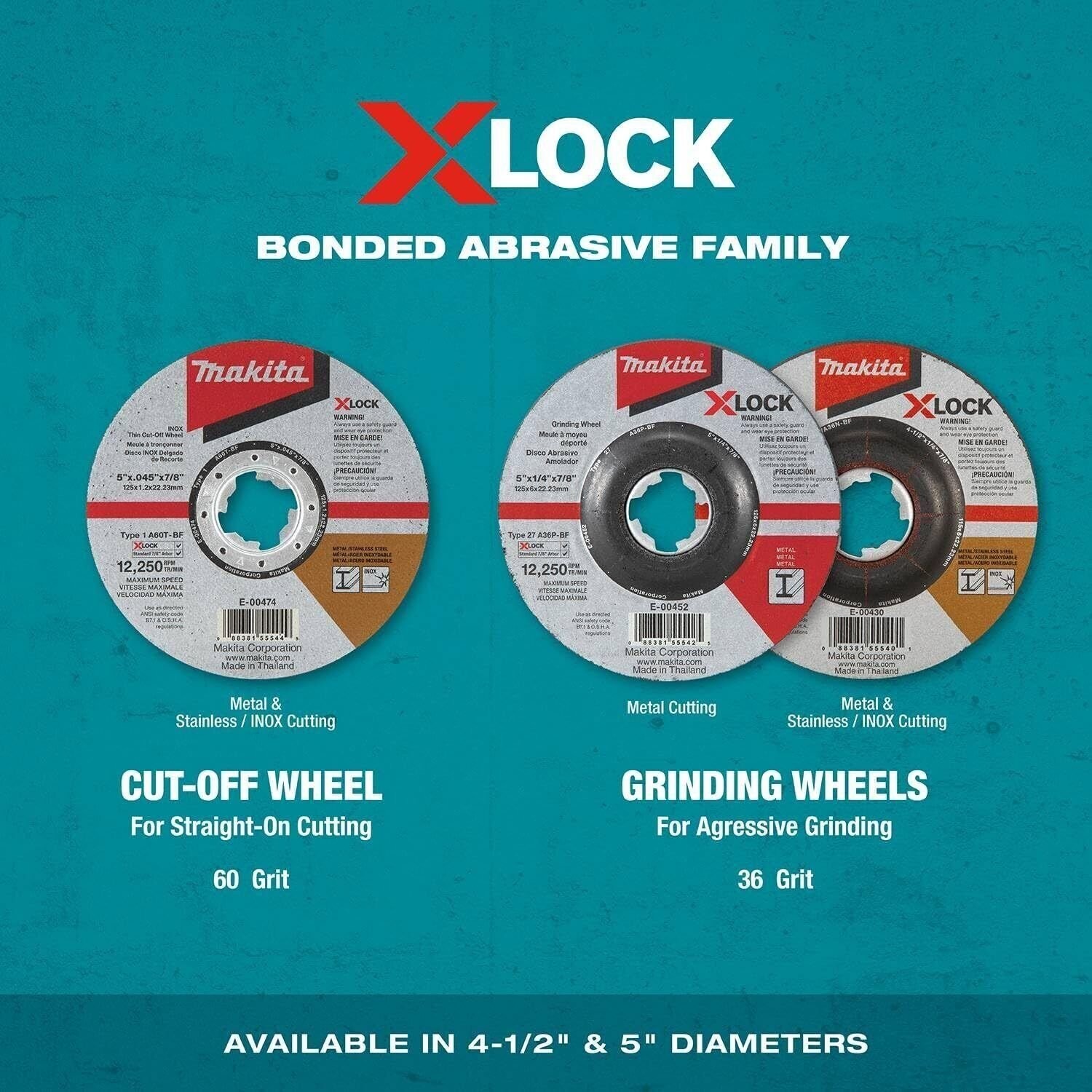 Makita E-00446 X-Lock 4-1/2″ x .045″ x 7/8″ Type 1 General Purpose 60 Grit Th…