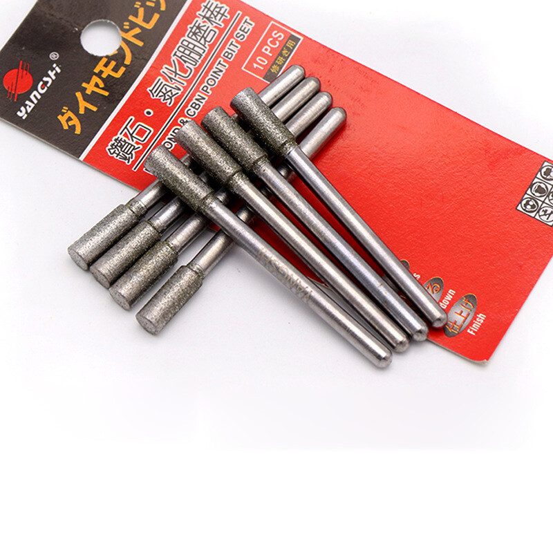 3mm Shank Cylindrical Diamond Grinding Heads Burr Drill Bits Jade Stone Carving