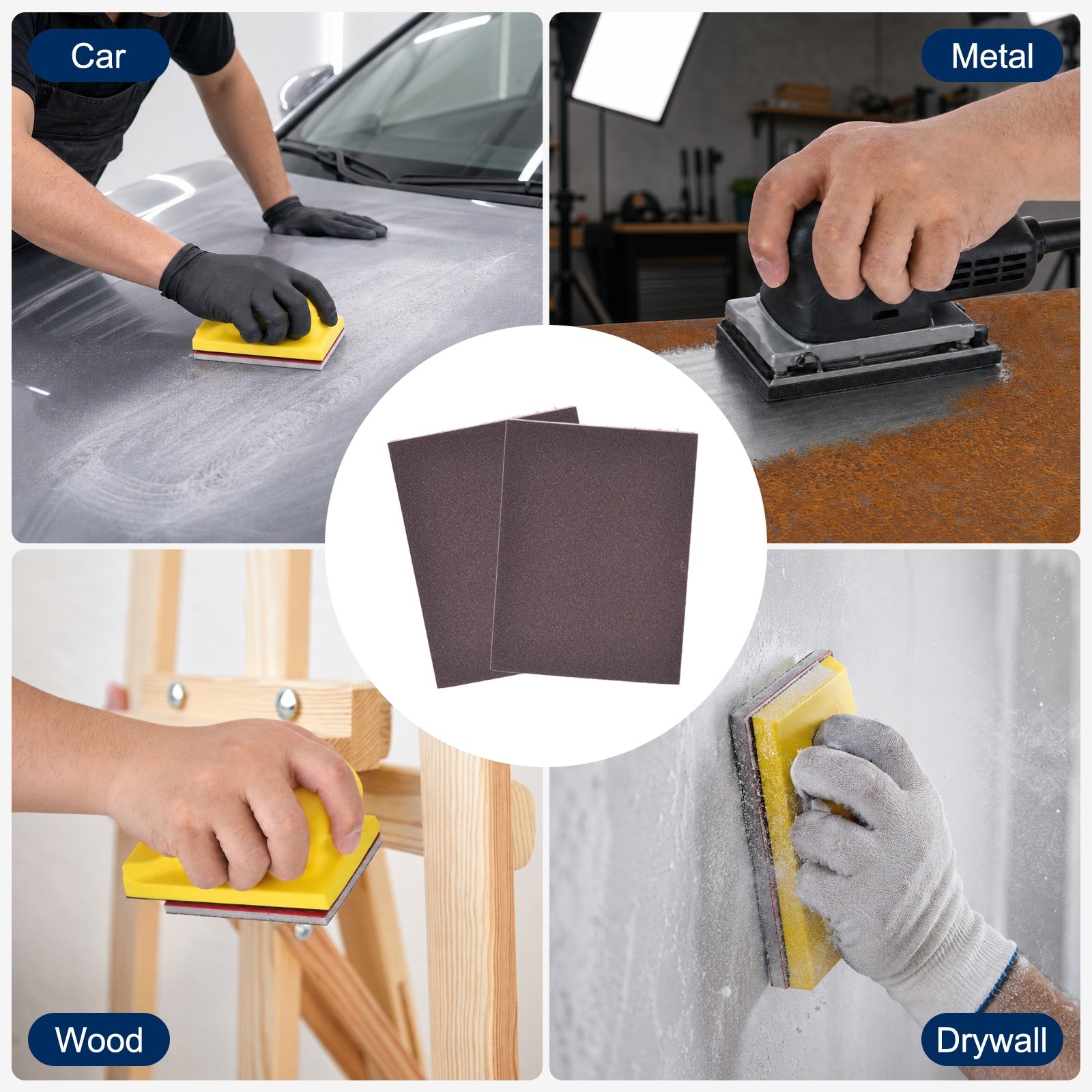 10 Pcs 320 Grit 5.5 x 4.5 Inch Hook & Loop Foam Sanding Blocks, Black