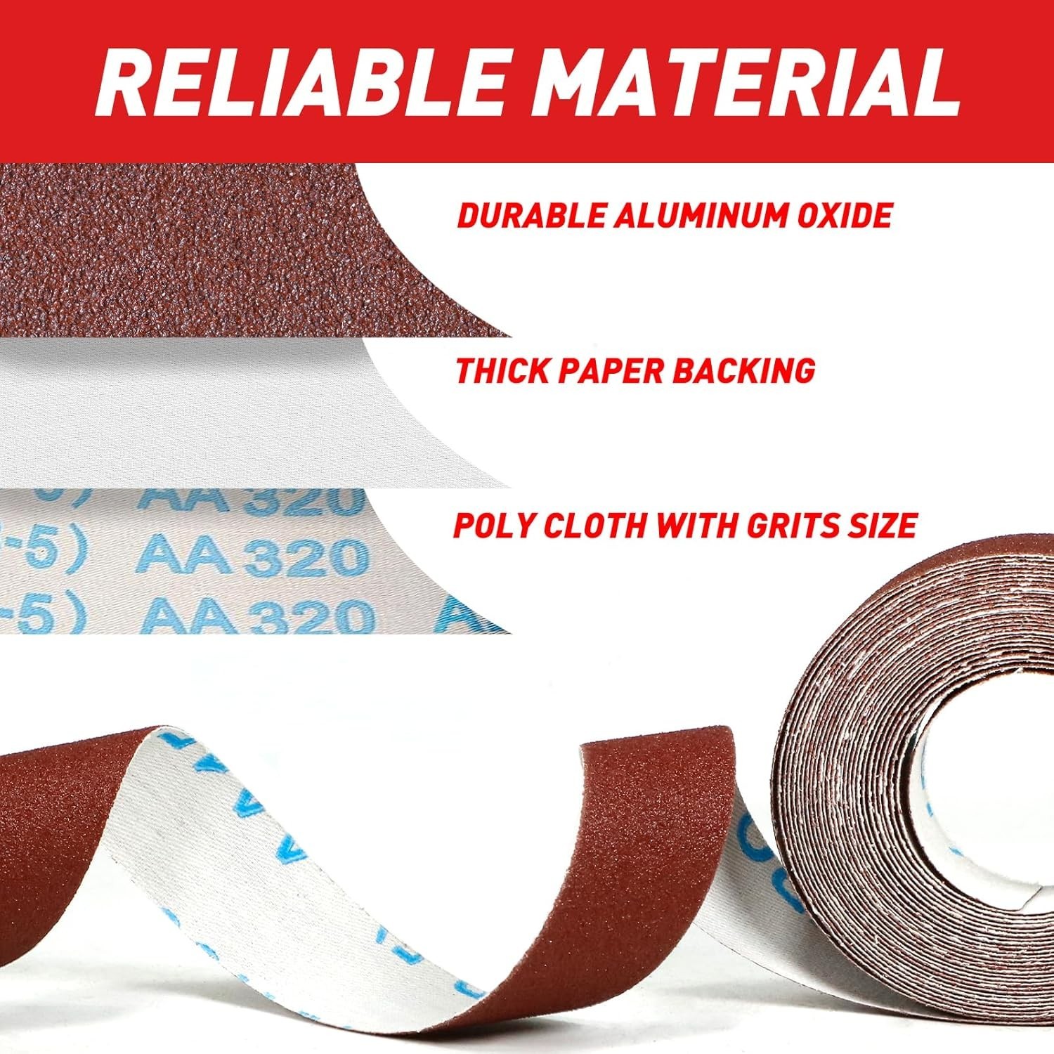 Emery Cloth Roll 6 Grits 1 Inch x 19.7 Feet Sandpaper Roll for Metal Wood