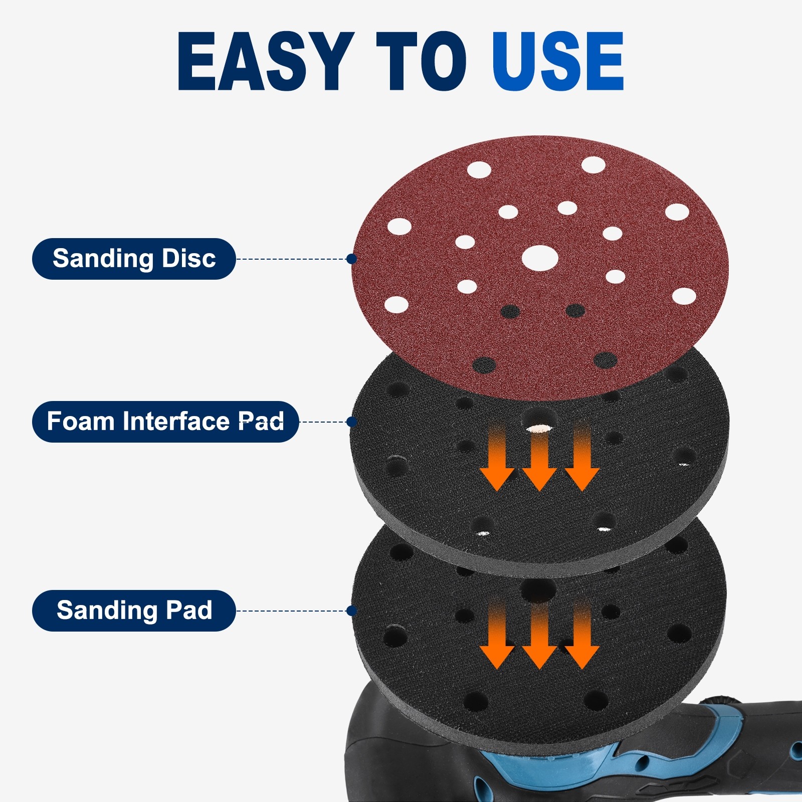 2Pcs 5 Inch 8 Hole Interface Pads for Orbital Sander, Black