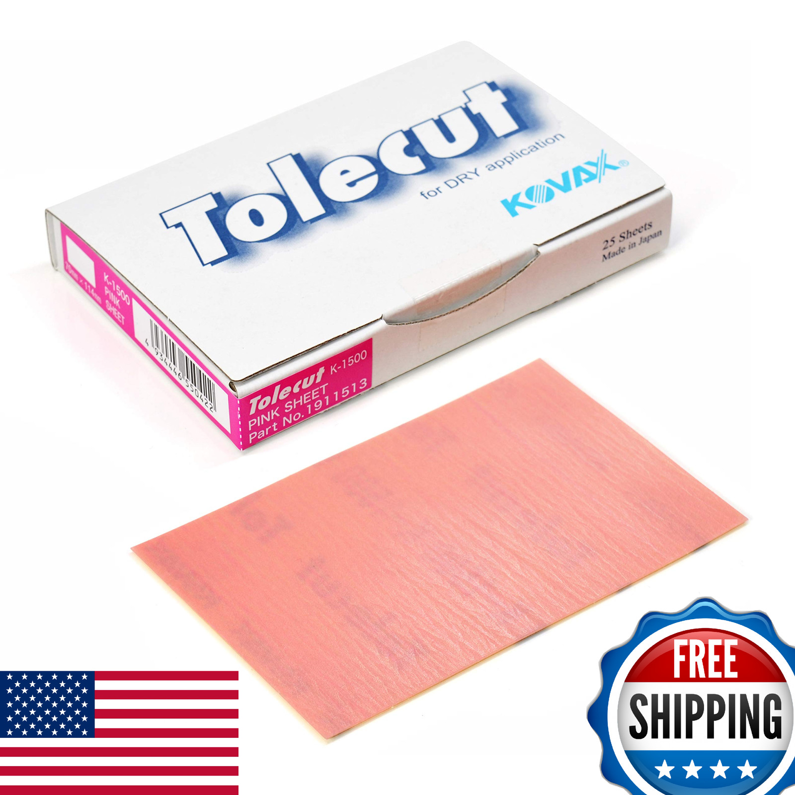 Tolecut PSA Full Sanding Sheets, Pink K-1500, 191-1513, 25 Sheets