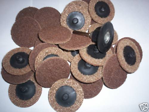 25 2″ ROLL LOCK TWIST ON SCUFF PAD COOKIE DISCS COARSE w/MANDREL MADE IN THE USA