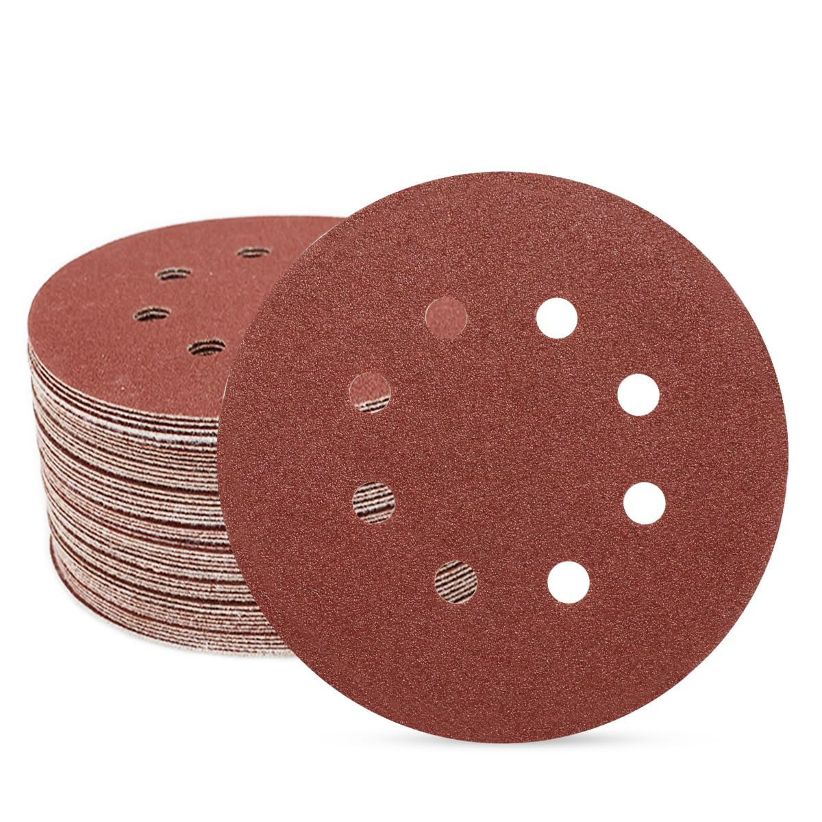 5 Inch 8 Hole Sanding Discs Hook and Loop, 50 PCS 80 Grit round Sand Paper