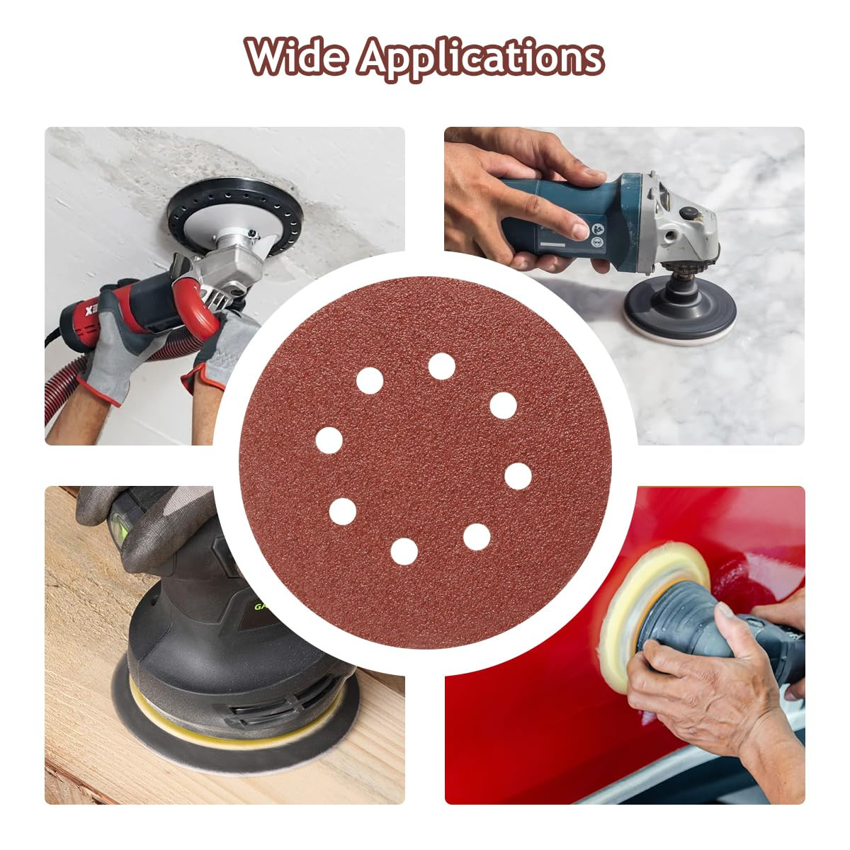 5 Inch 8 Hole Sanding Discs Hook and Loop, 50 PCS 80 Grit round Sand Paper