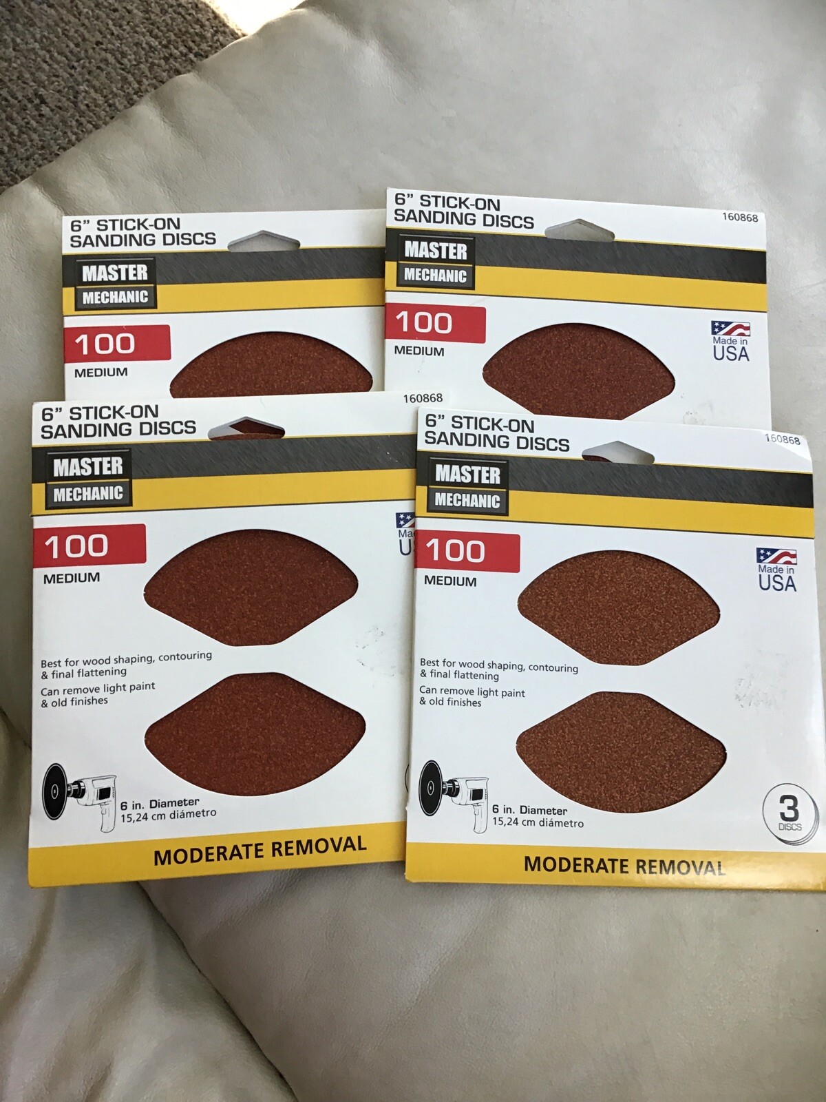 Lot Of 4 PKS Master Mechanic #160868 6” Stick-On 100 Grit Sanding Discs USA