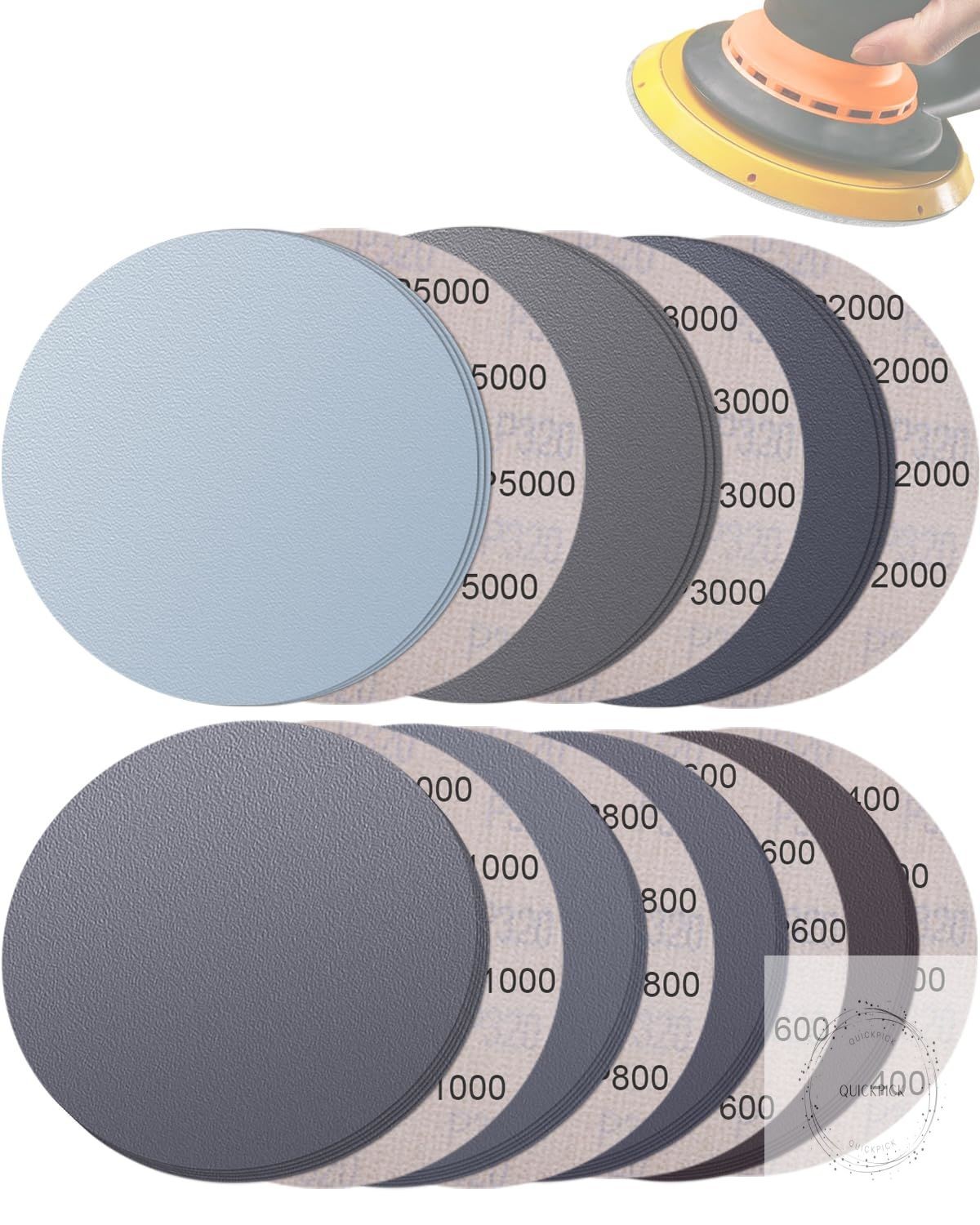70Pcs 6 Inch Wet Dry Sanding Paper Discs Hook and Loop, 5000 3000 2000 1000 800