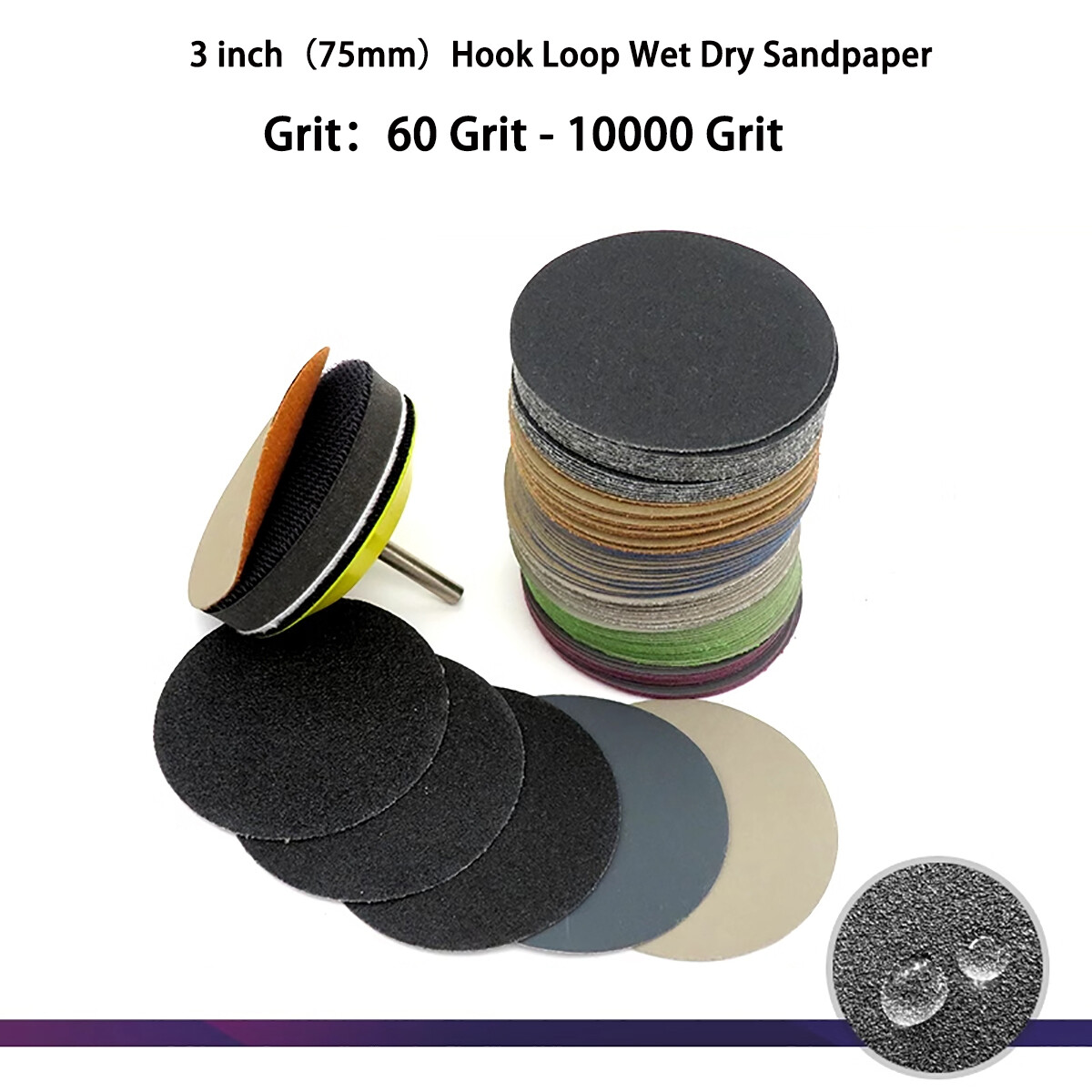 3 inch（75mm）Hook Loop Sanding Discs 60 – 10000 Grit Wet Dry Sandpaper，Burnishing