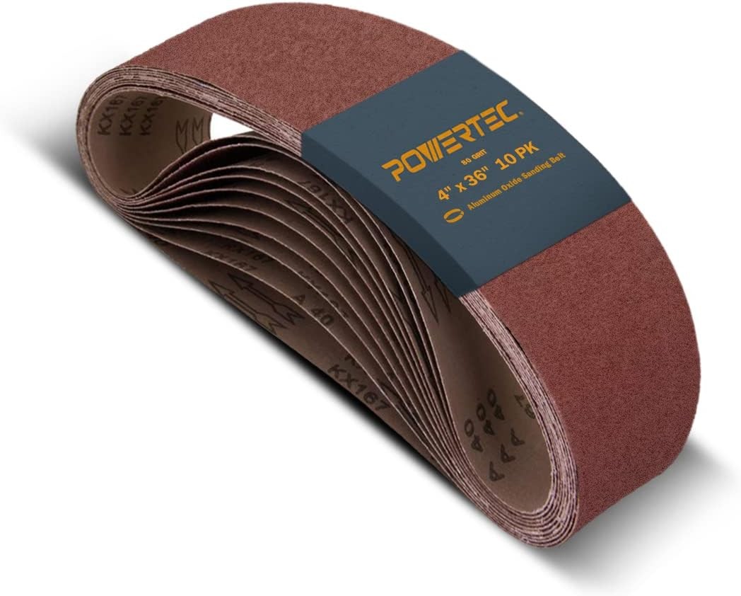 POWERTEC 10PK 4×36 Sanding Belts, 80 Grit Aluminum inch, 80 Grit, 10pk