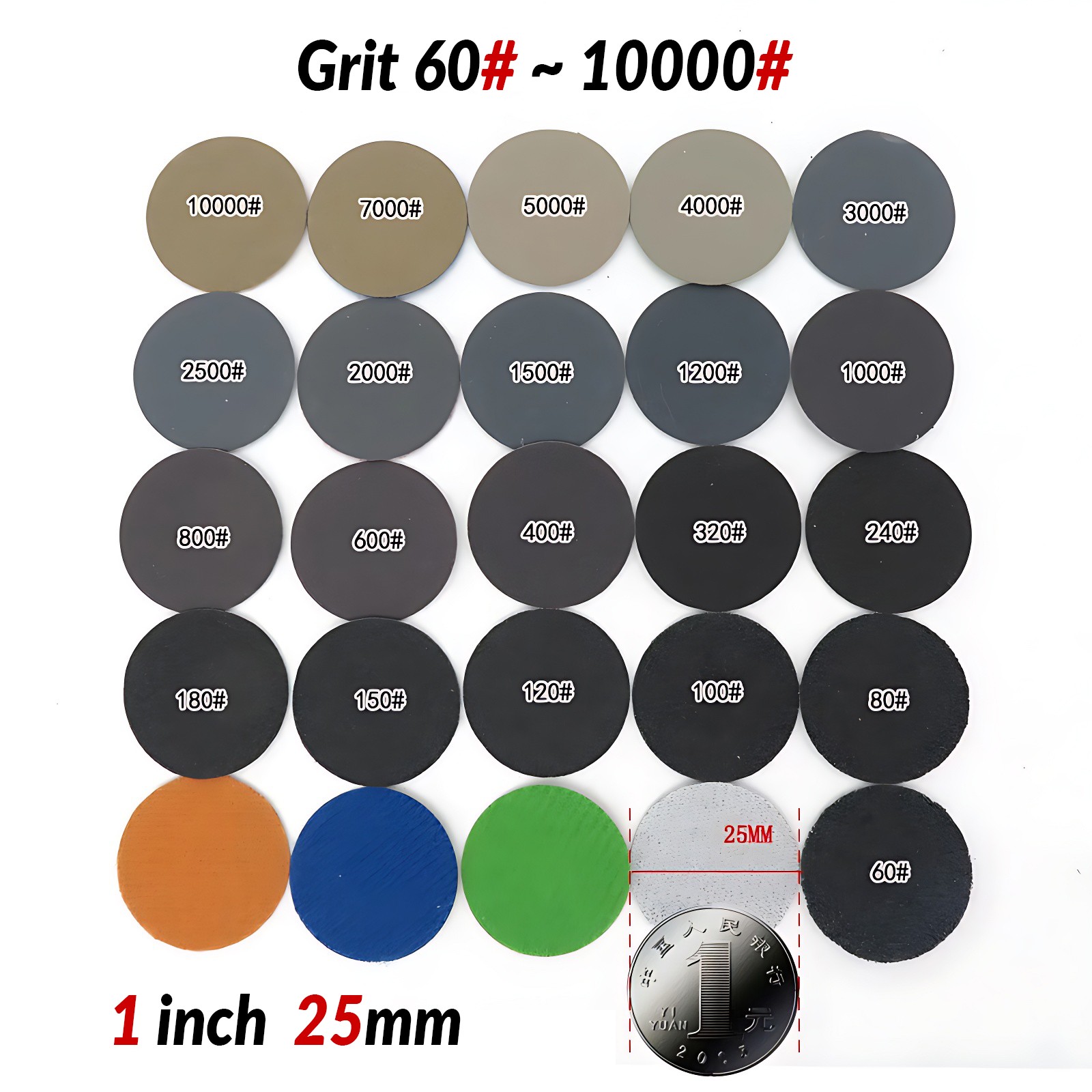 25mm-180mm Wet and Dry Sanding Discs Sandpaper Film Hook and Loop Pads All Grit