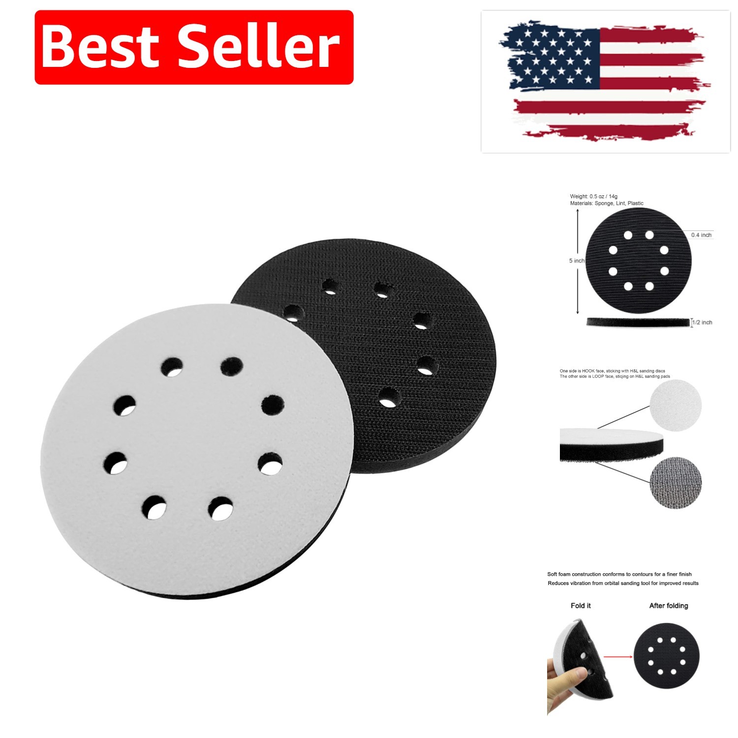 2 Pack 5 Inch 8 Holes Orbital Sander Foam Pad Backing Pad – Hook and Loop Sof…