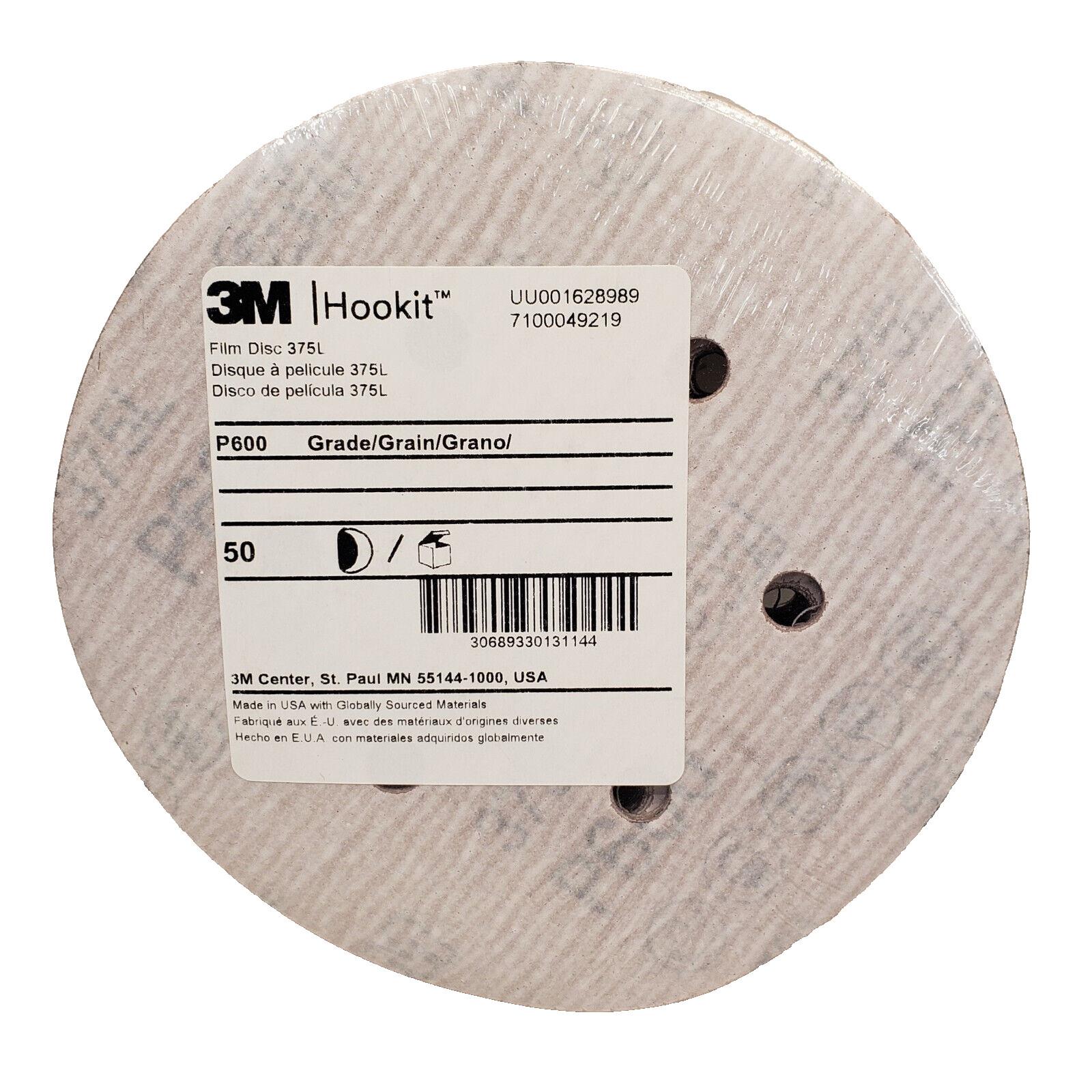 3M Hookit Film Disc 375L P600 6 in (152 mm) 6 Holes (50-PACK) AM49219 7100049219