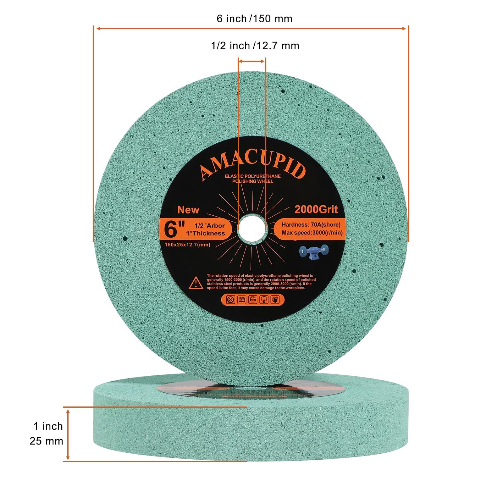Elastic Polyurethane Buffing Wheel 6 Inch 2000 Grit. for Bench Grinding Wheel…