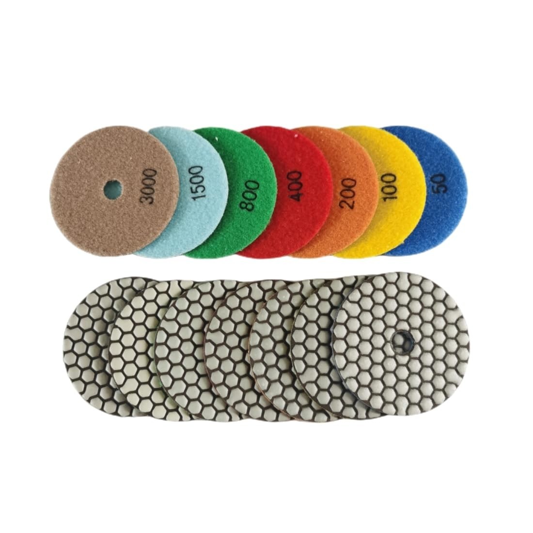 7 Pcs 4 Inch Dry Diamond Polishing Pads 50-3000 Grit for Granite Marble Quartz