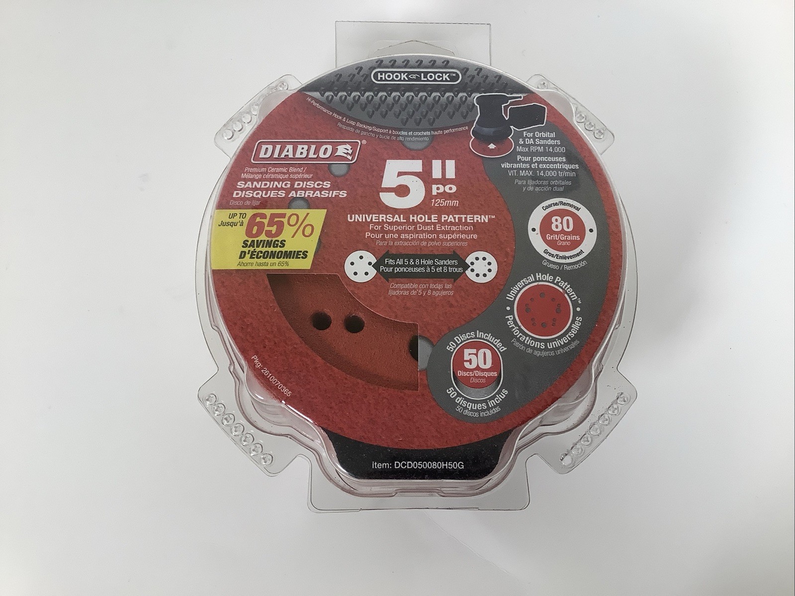 50pc Diablo 5″ Premium Ceramic Blend Hook & Lock Sanding Discs -80 Grit Coarse-
