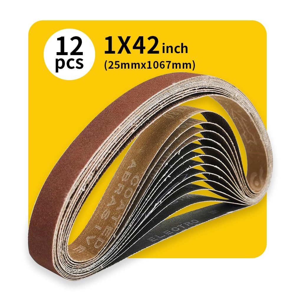 1 x 42 Inch Sanding Belt Pack 1-Inch x 42-Inch,12 Pcs(4 Each of 80 120 150 Gr…