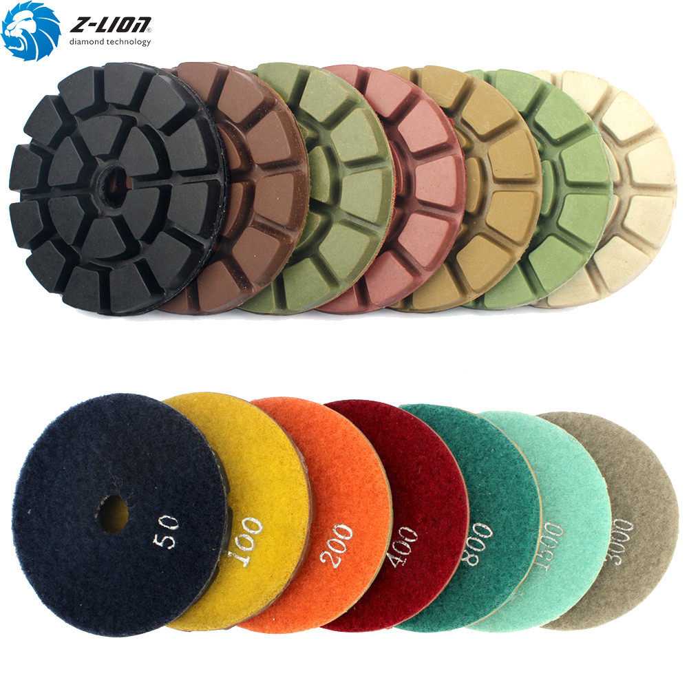 7Pcs 4” Diamond Floor Polishing Pads Resin for Concrete Granite Stone Polisher