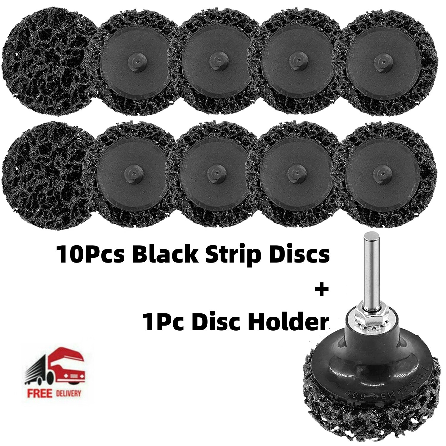 11 Pcs 2 Inch Black Strip Discs W/ Holder Quick Change Poly Paint Removal Wheels