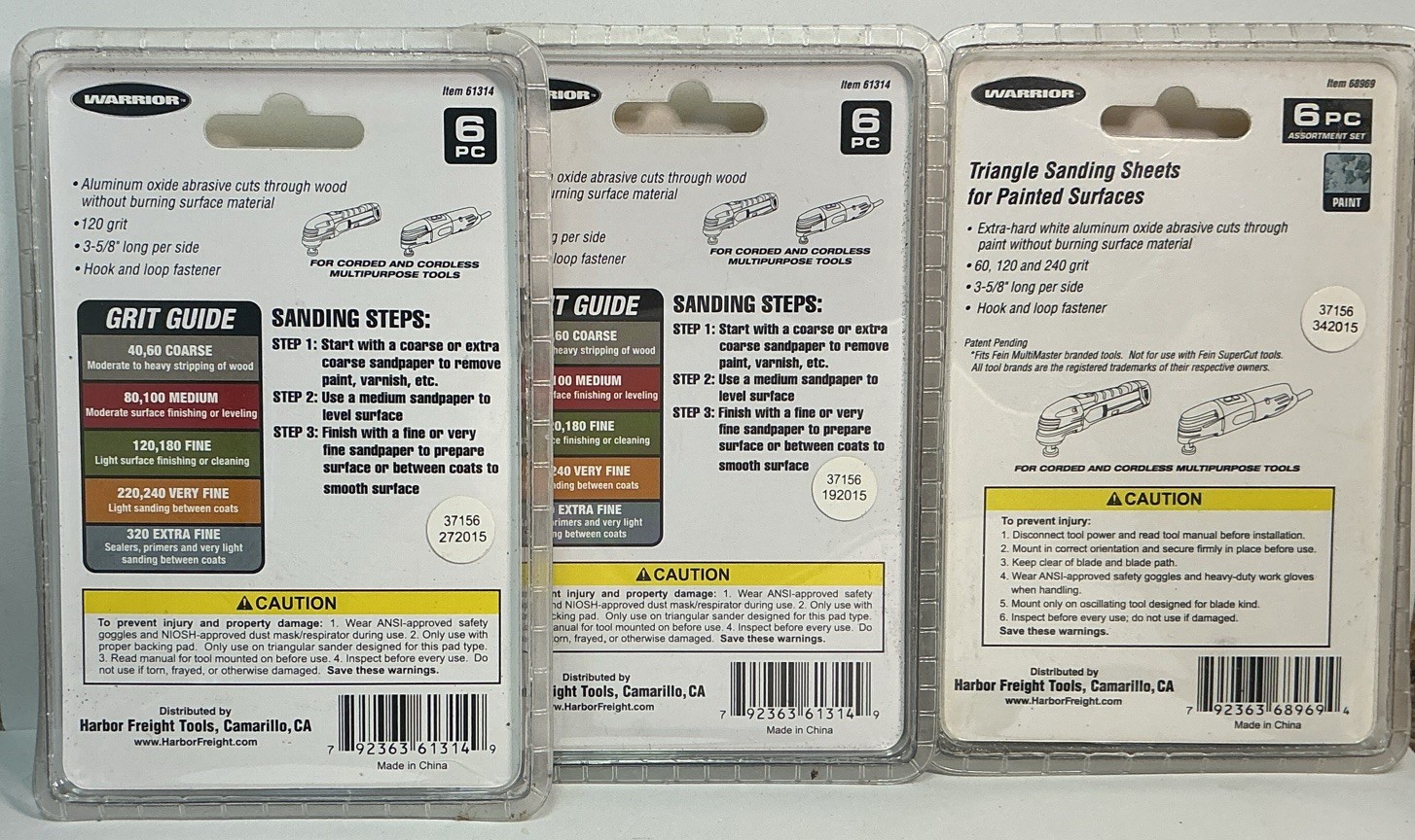 Warrior Triangle Sanding Sheets For Wood Surfaces 120 Grit Item 61314 & 68969