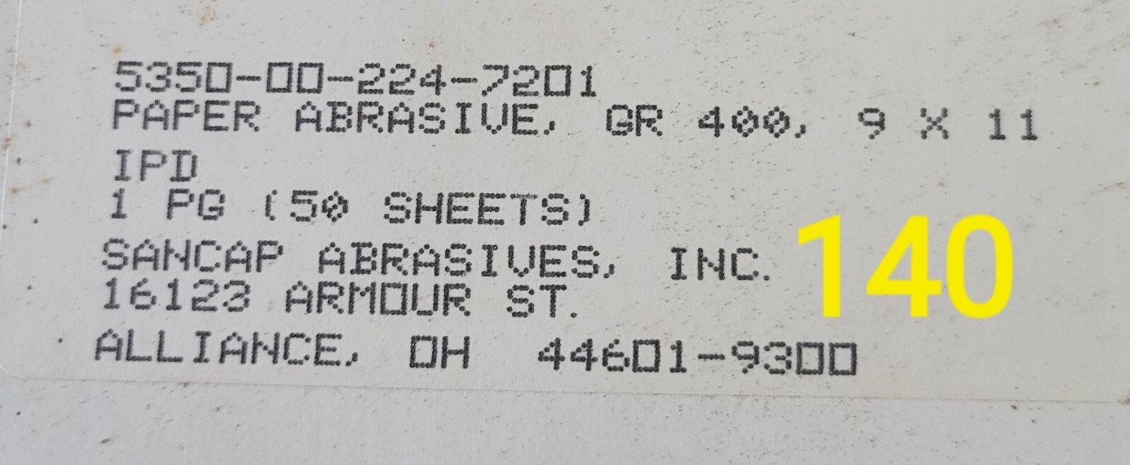 Paper, abrasive sandpaper Gr 400 9″x11″ set of 11 sheets
