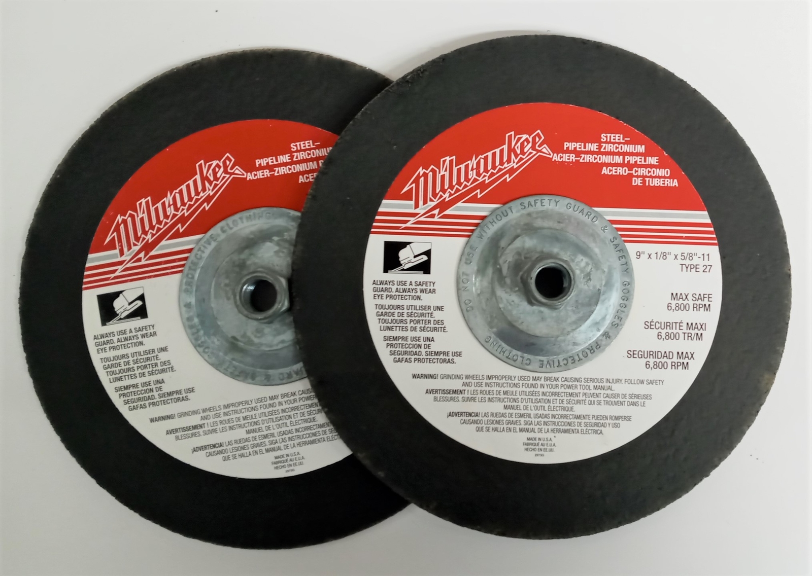 Milwaukee 49-93-4104 Steel Grinding Wheel 9×1/8×5/8-11 Zirconium Type27 USA 2pc