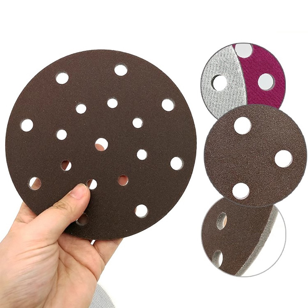 125/150mm 5/6/9/15/17 Hole Wet And Dry Red Sponge Sanding Discs 300#-2000# Grit