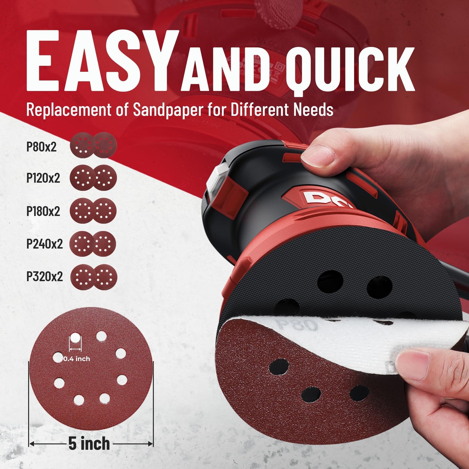 DCK Random Orbital Sander, 3.0 AMP Corded Palm 6 Speeds Max 12,000…