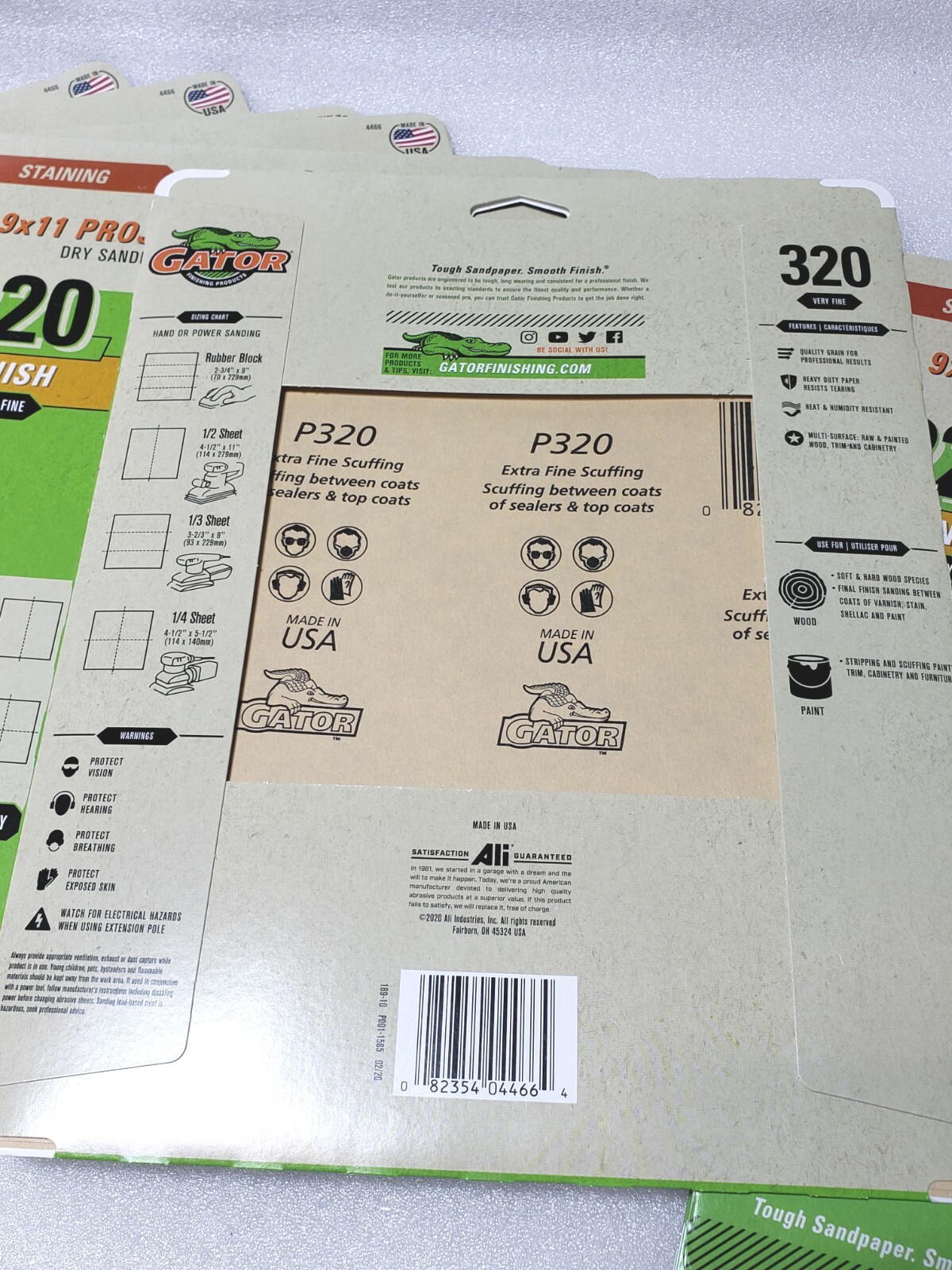 12 Packs of 5 EA.- Gator 4465 220 Very Fine, 4466 320 X Fine Sandpaper 9″x 11″