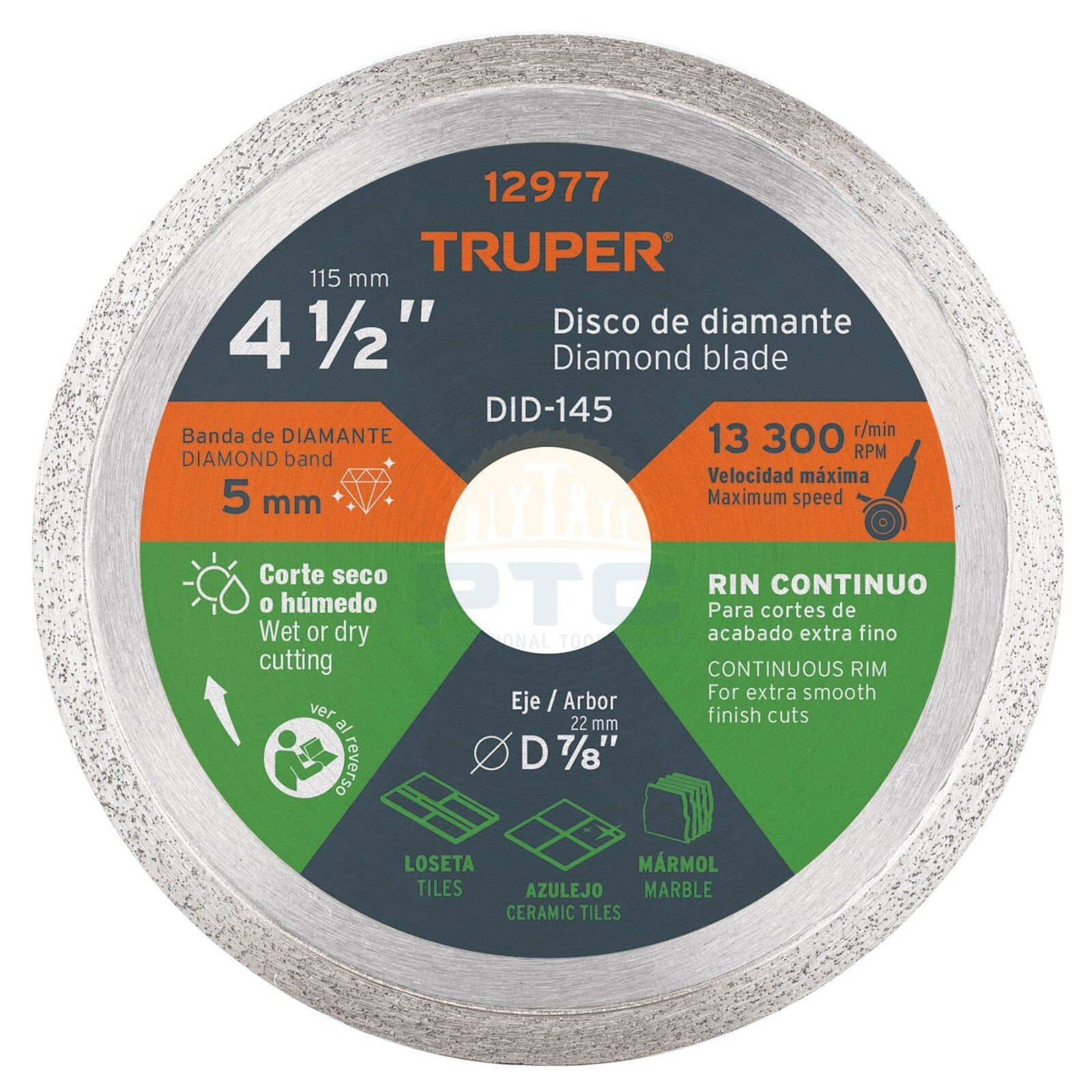 Truper DID-145 4-1/2″ x 1.6 mm continuous rim diamond blade