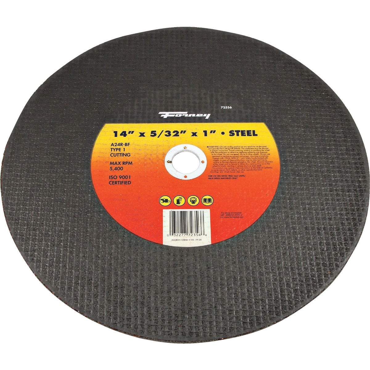 Forney Type 1 14 In. x 5/32 In. x 1 In. Steel Cut-Off Wheel 72356 Pack of 10