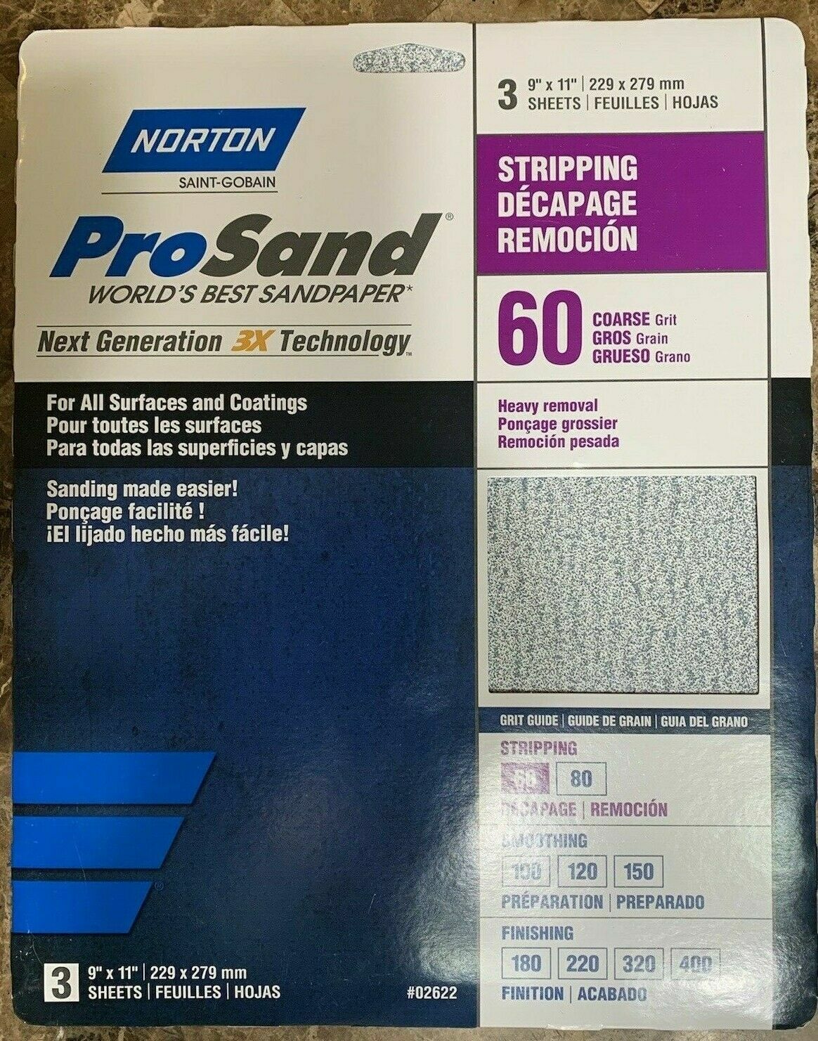 Norton Pro Sand Sandpaper New Package of 3 sheets 9″ x 11″ 9 Grits to choose