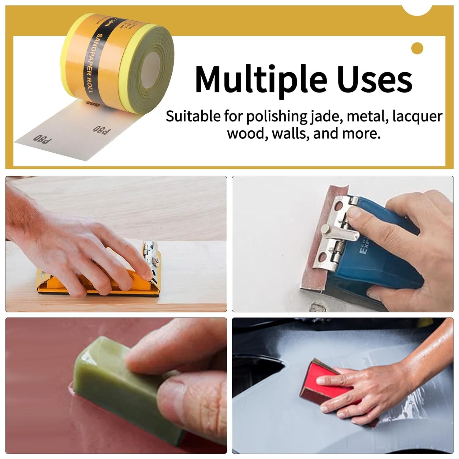Shineboc Sandpaper Rolls 93mm*10M 80 Grit Quartz Sand Abrasive Sanding Paper