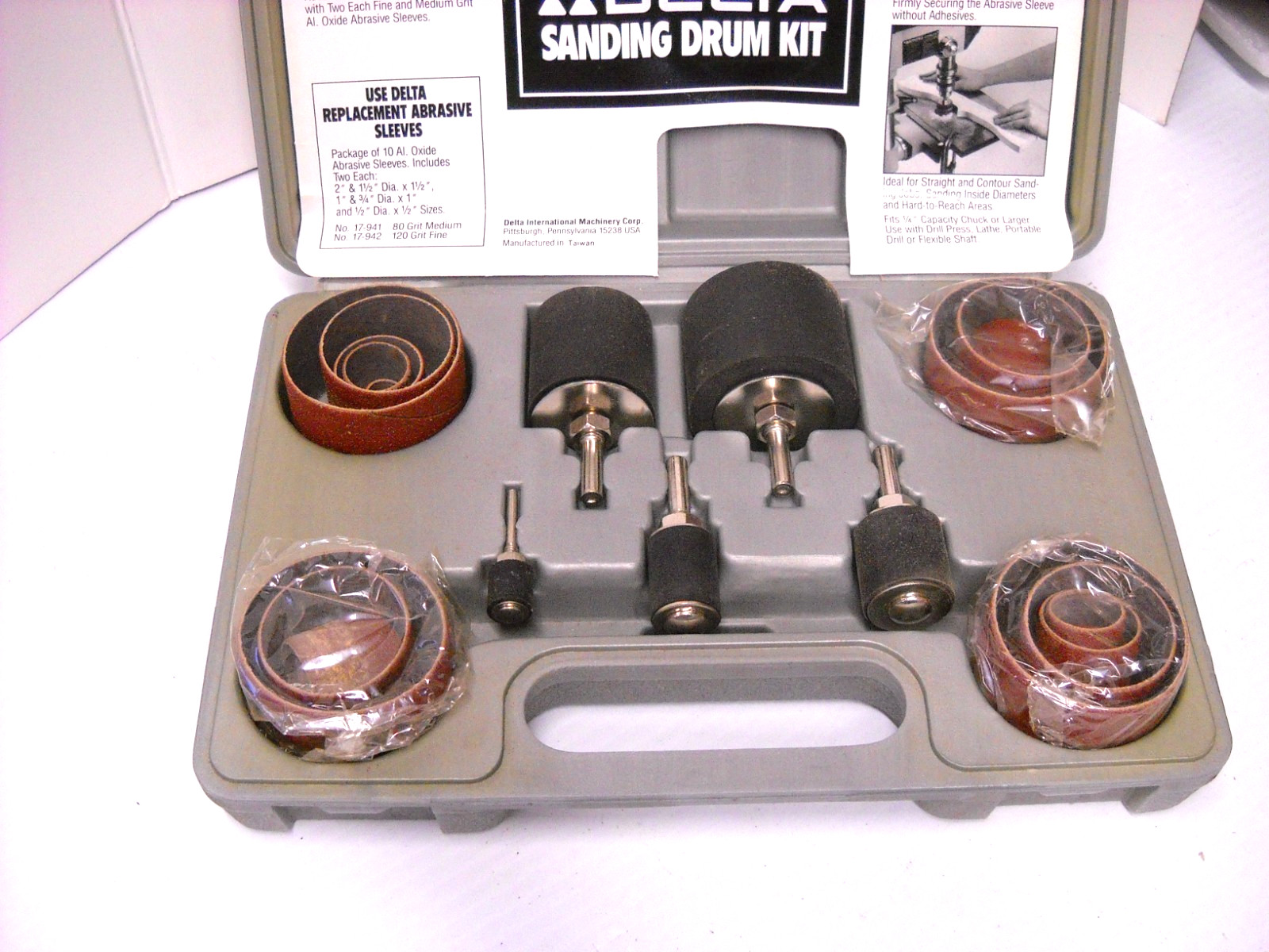 Delta Sanding Drum Kit Fine & Medium AI Oxide Abrasive Sanding Sleeves in Case