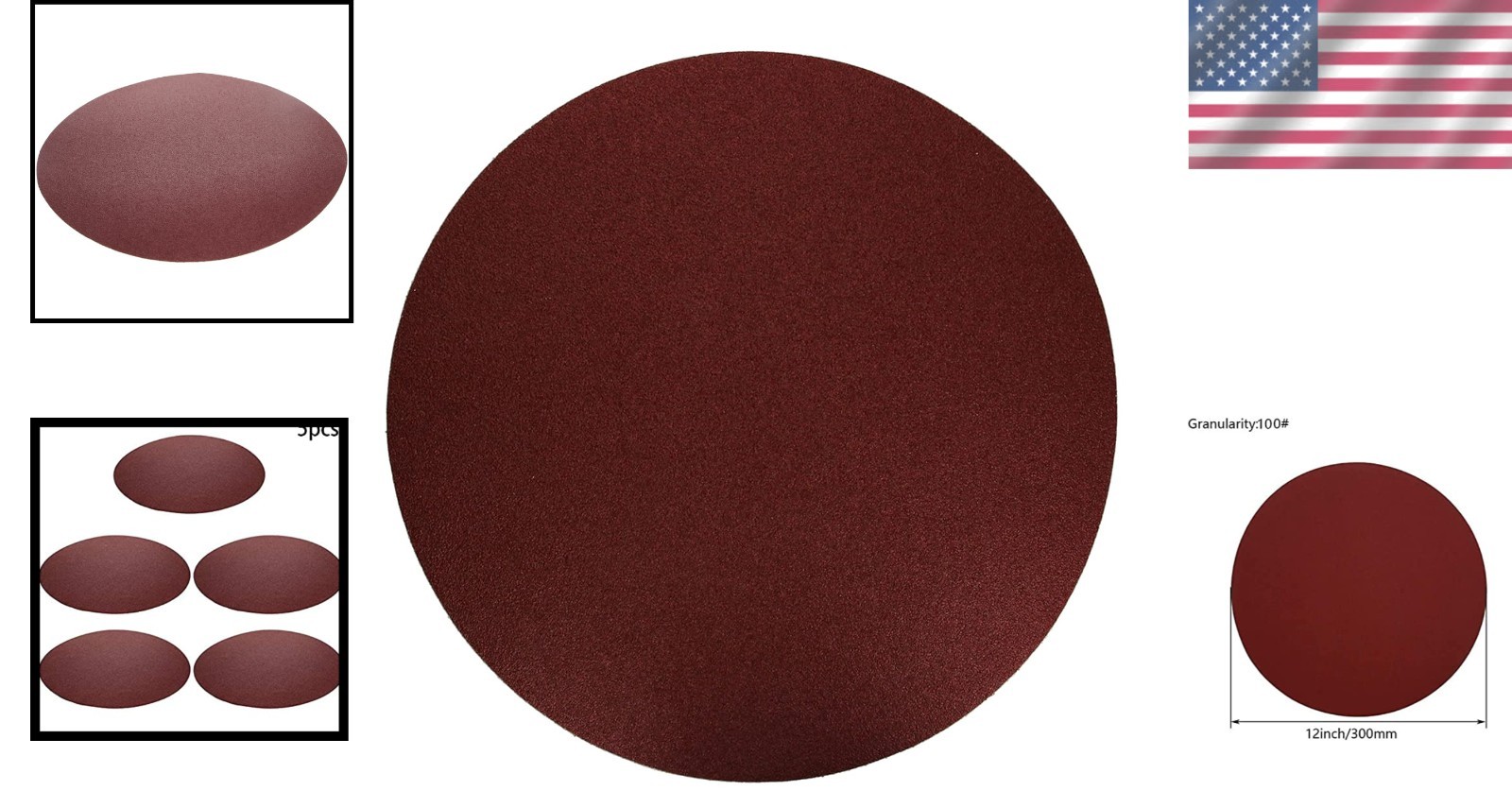 Efficient 12-Inch 100 Grit Sandpaper Discs with Self-Stick Adhesive – 5 Count