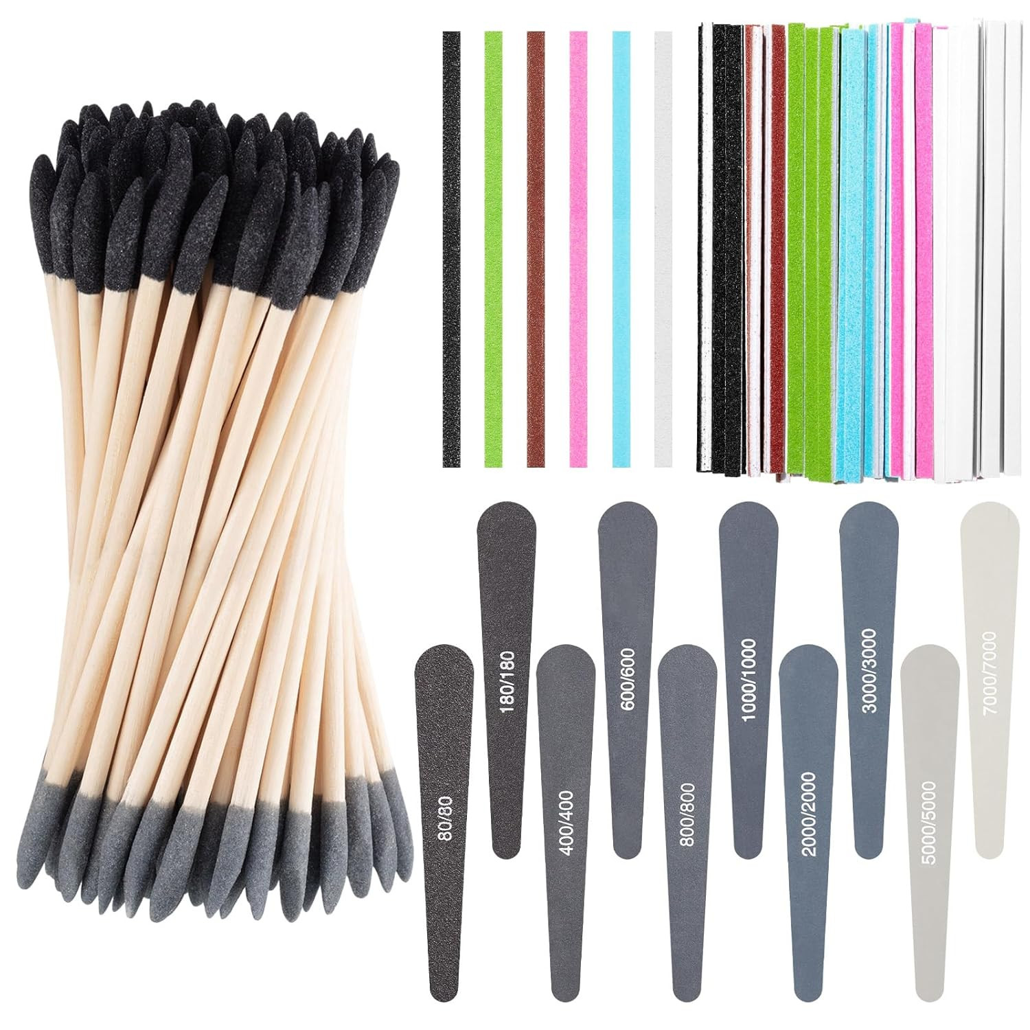 70 Pcs Sanding Stick Sets for Plastic Models, 30 Double-End Matchsticks, 10 Poli