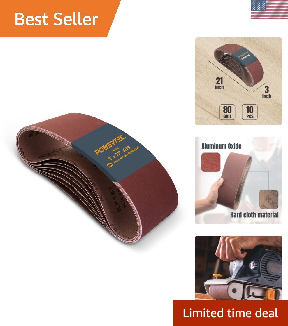 10-Pack 3 x 21 Inch 80 Grit Aluminum Oxide Sanding Belts for Wood & Metal