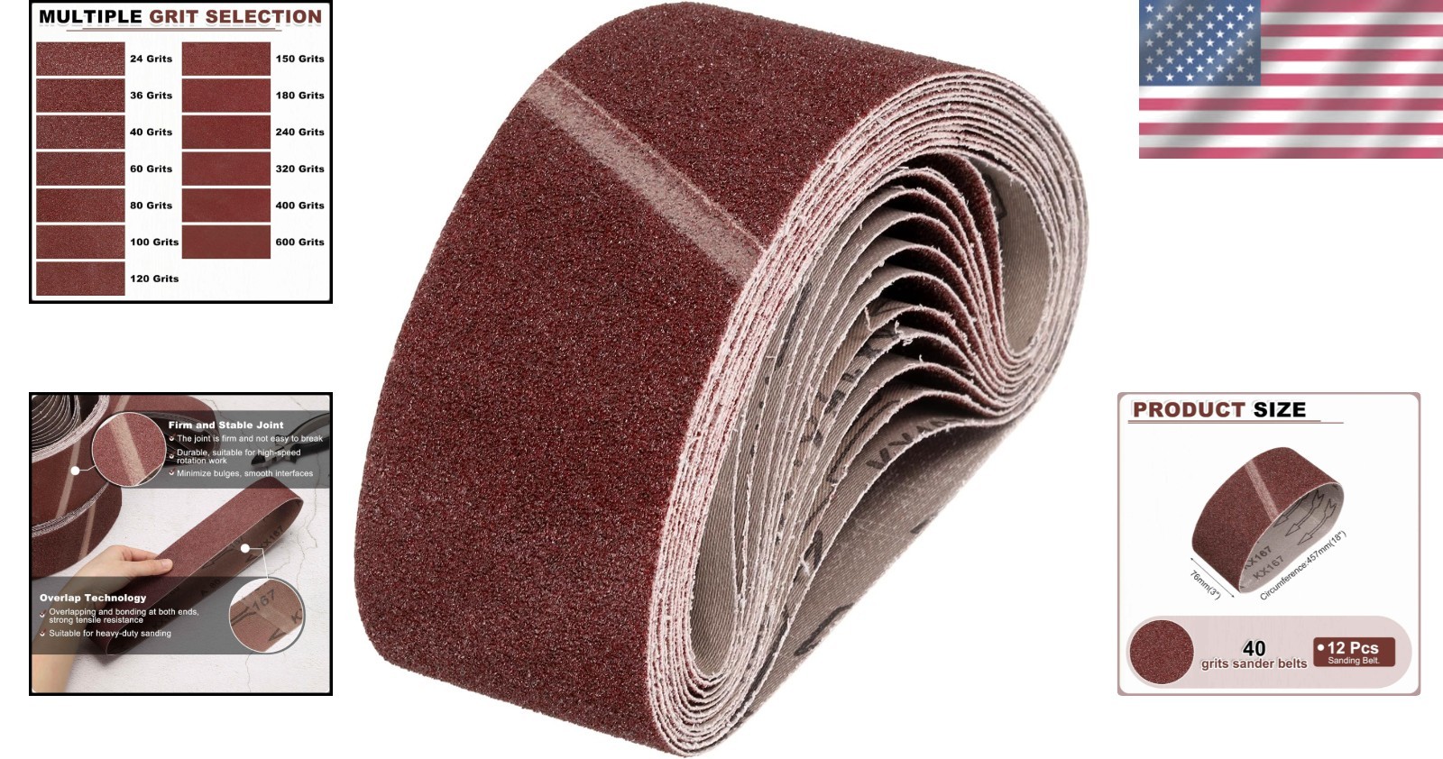 12 Pack of 3×18 Sanding Belts – 40 Grit Aluminum Oxide for Pro Results