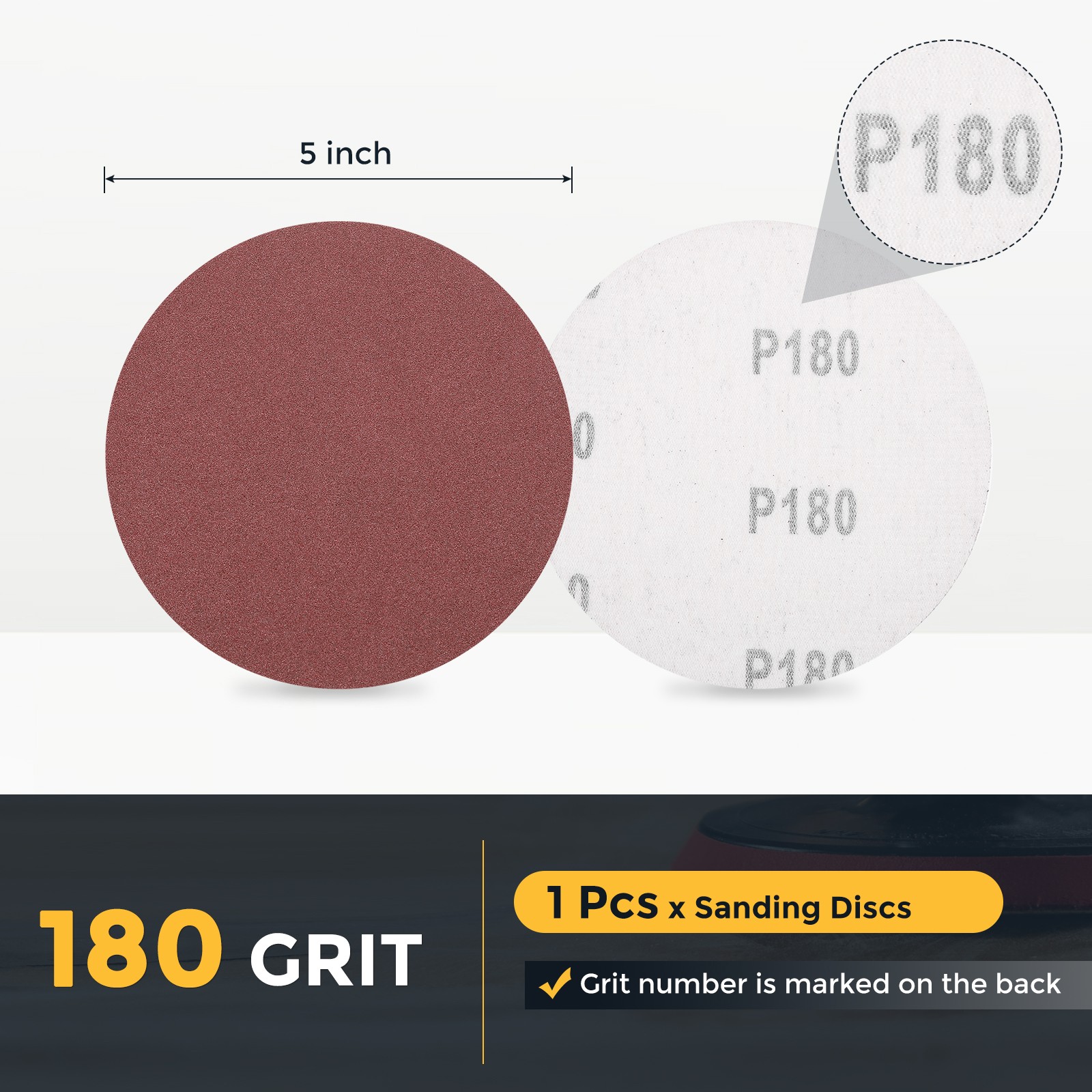 1 Pcs 5 Inch Sanding Disc 180 Grit Hook and Loop Sandpaper