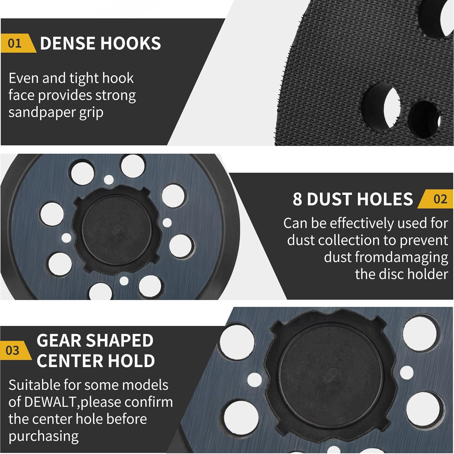Sander Pad for Dewalt, 2 Pack 5″ 8 Hole Hook and Loop Orbital Sander Pad Replace